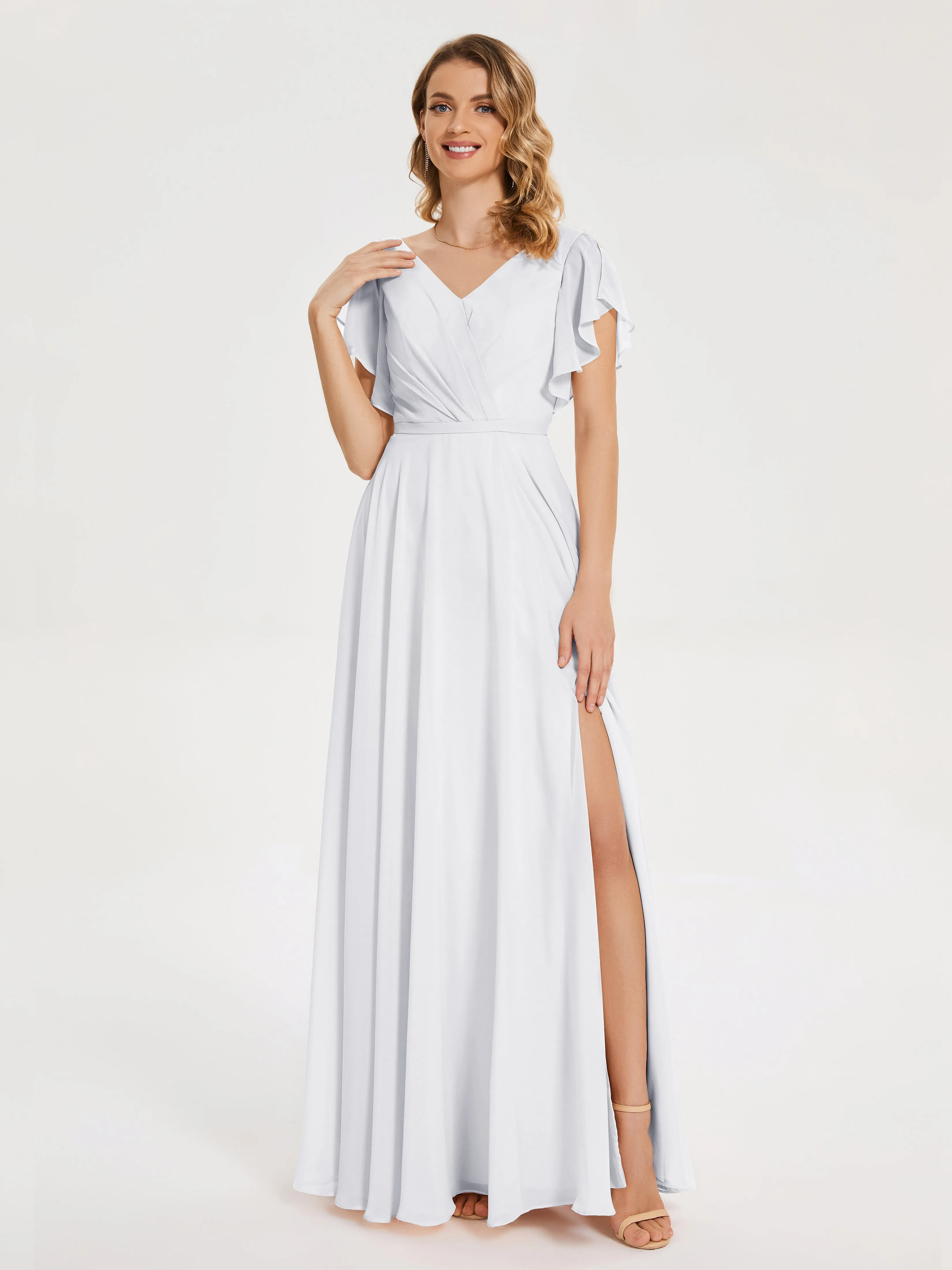 Kate Charming V Neck Split Chiffon Bridesmaid Dresses