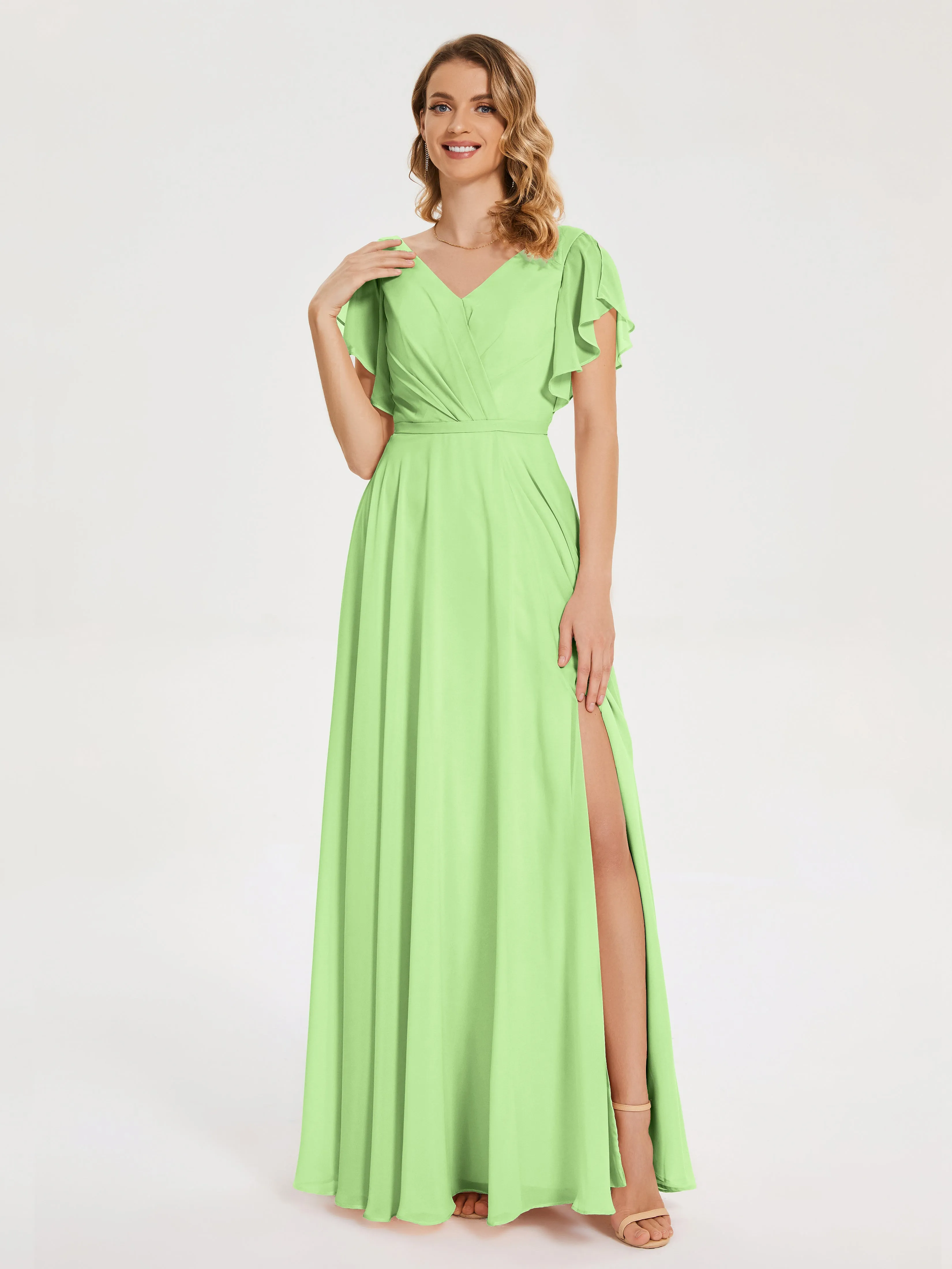 Kate Charming V Neck Split Chiffon Bridesmaid Dresses