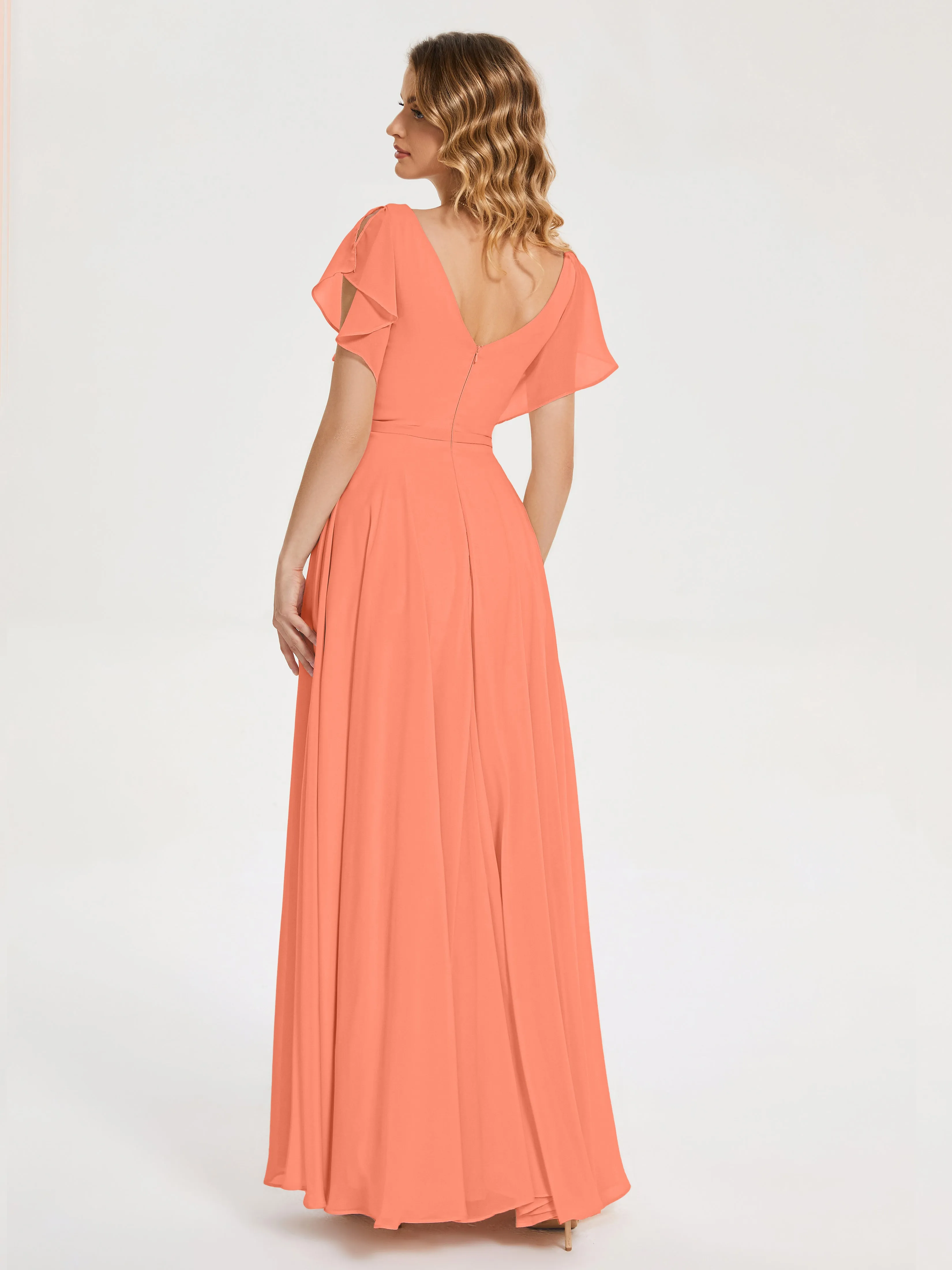 Kate Charming V Neck Split Chiffon Bridesmaid Dresses