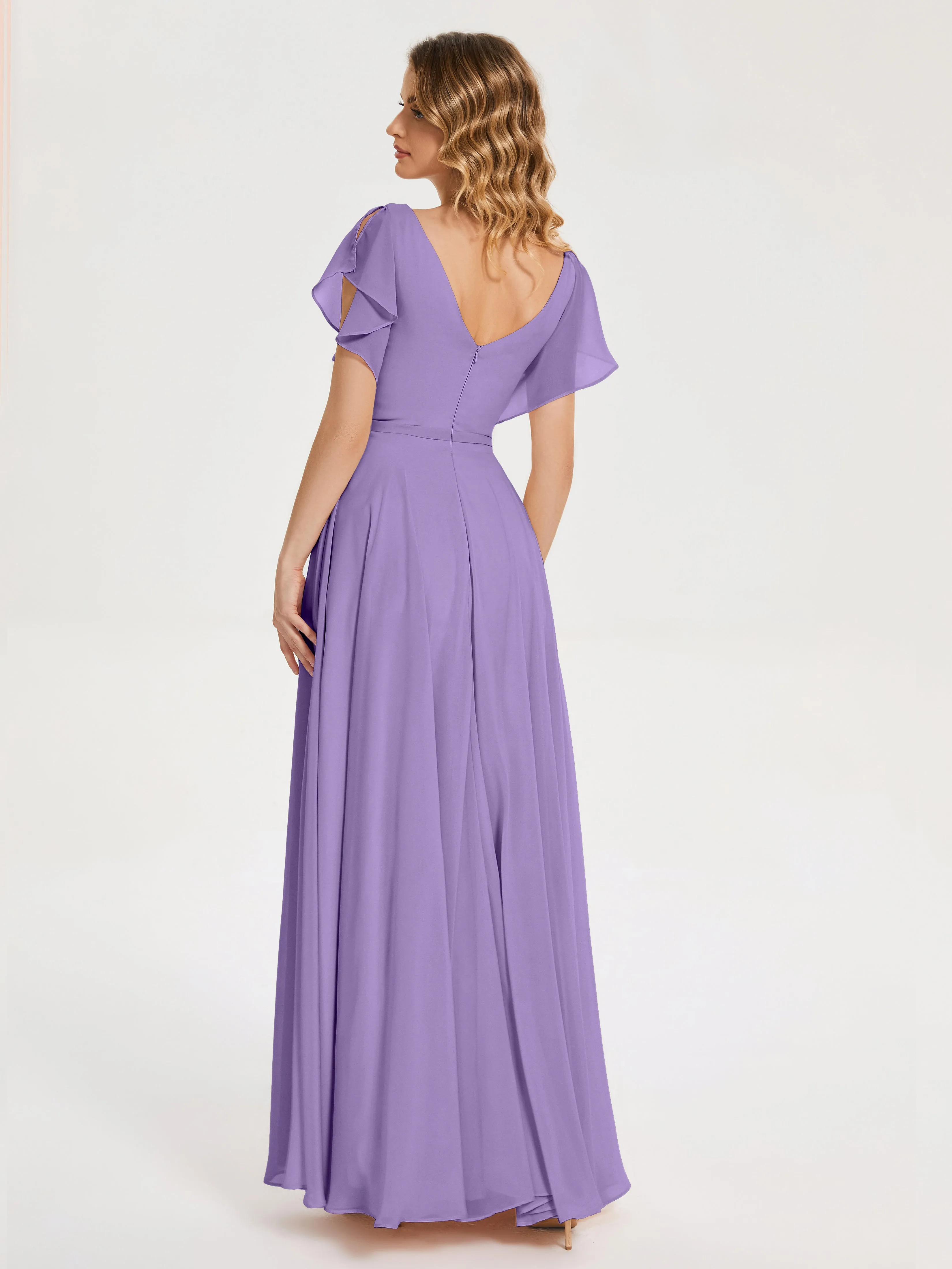 Kate Charming V Neck Split Chiffon Bridesmaid Dresses