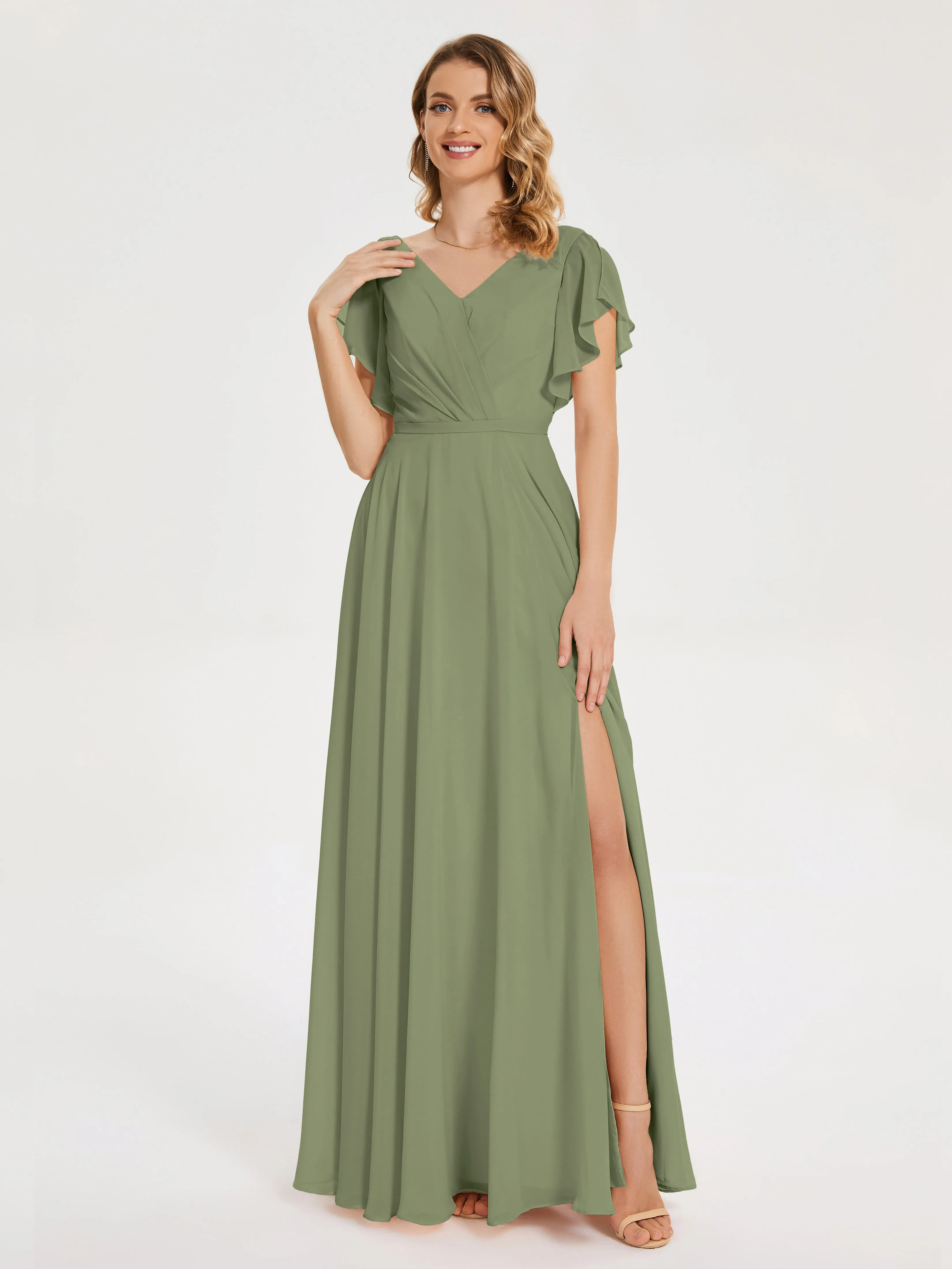 Kate Charming V Neck Split Chiffon Bridesmaid Dresses