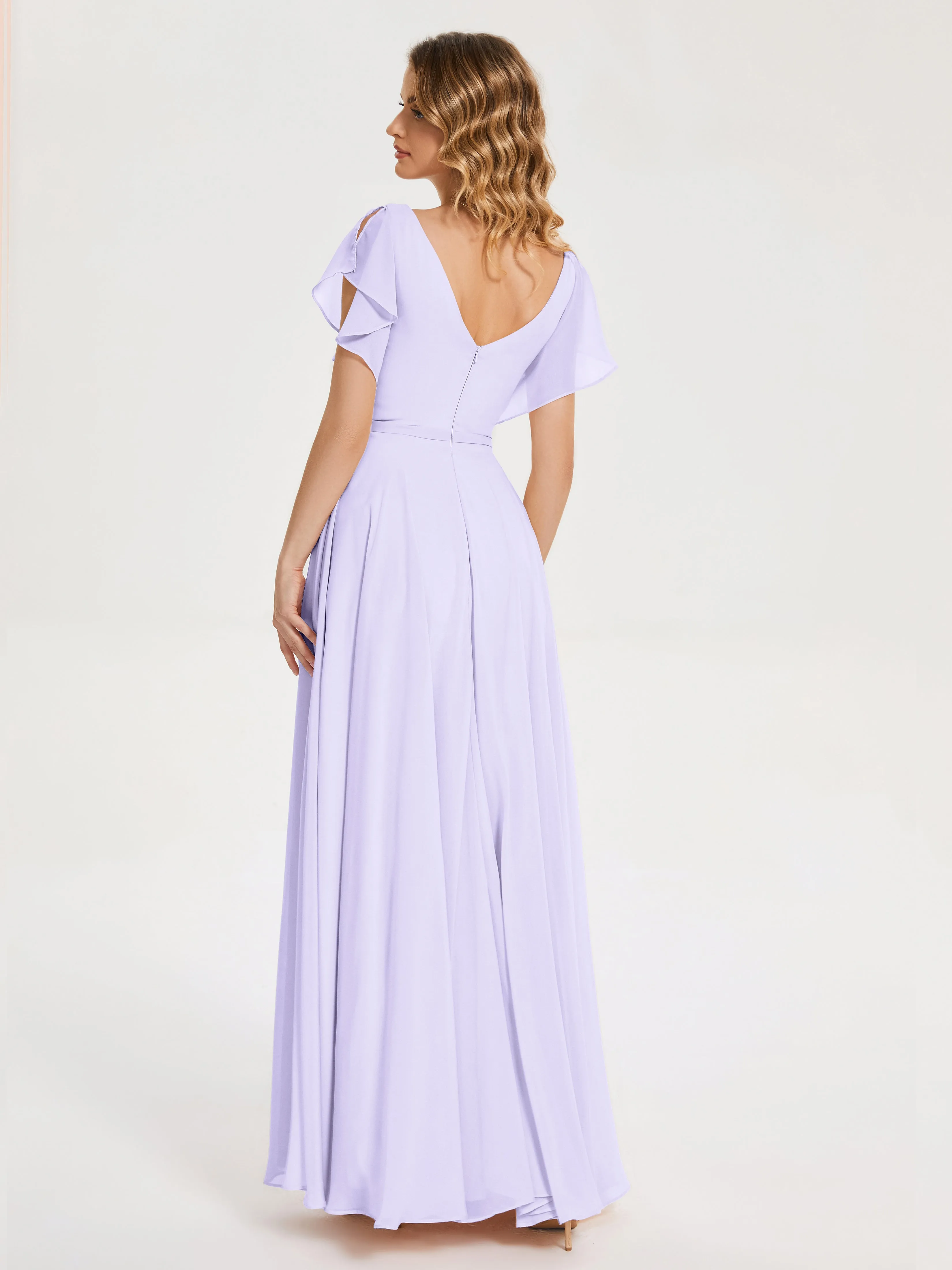 Kate Charming V Neck Split Chiffon Bridesmaid Dresses