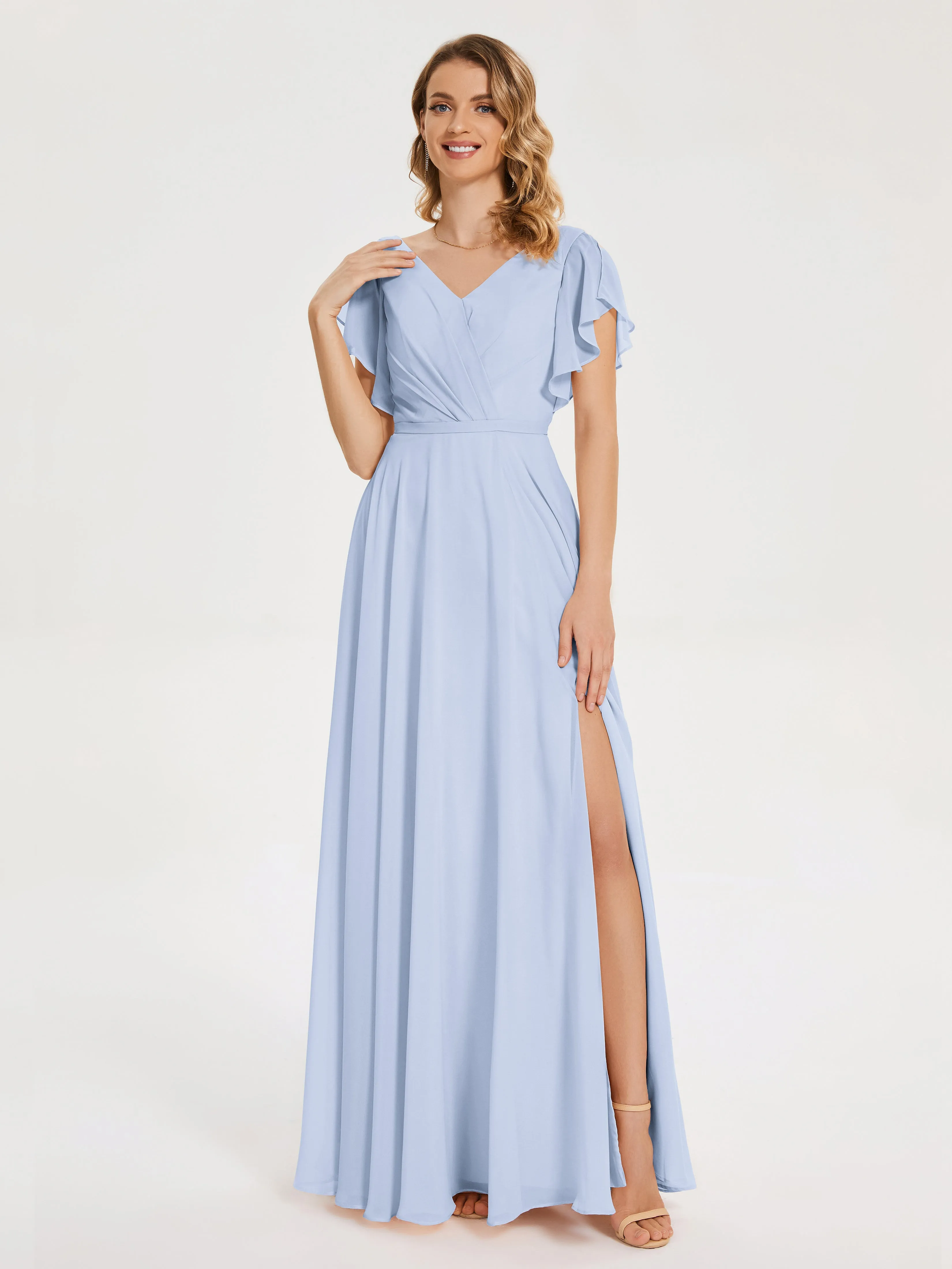 Kate Charming V Neck Split Chiffon Bridesmaid Dresses