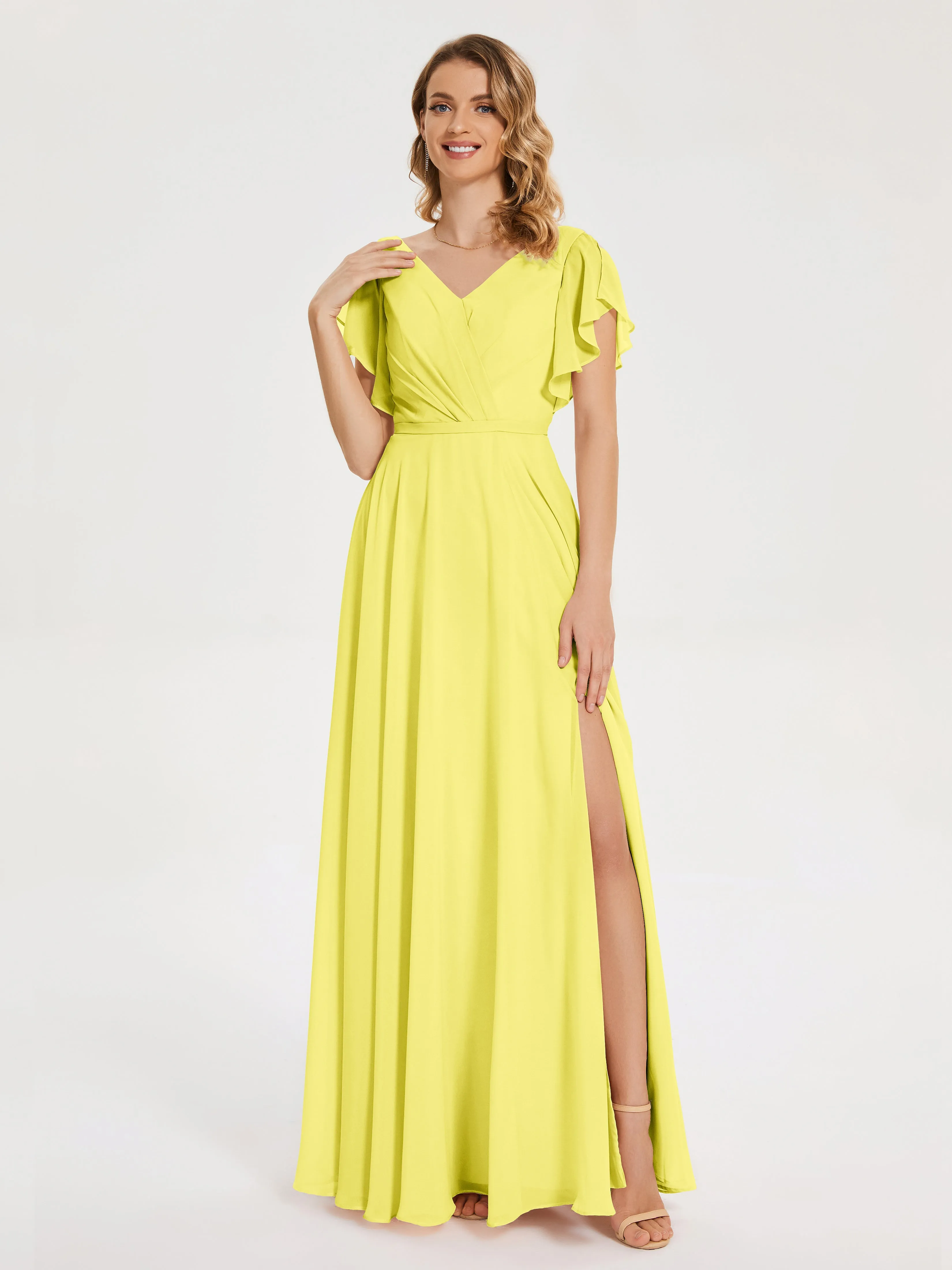 Kate Charming V Neck Split Chiffon Bridesmaid Dresses