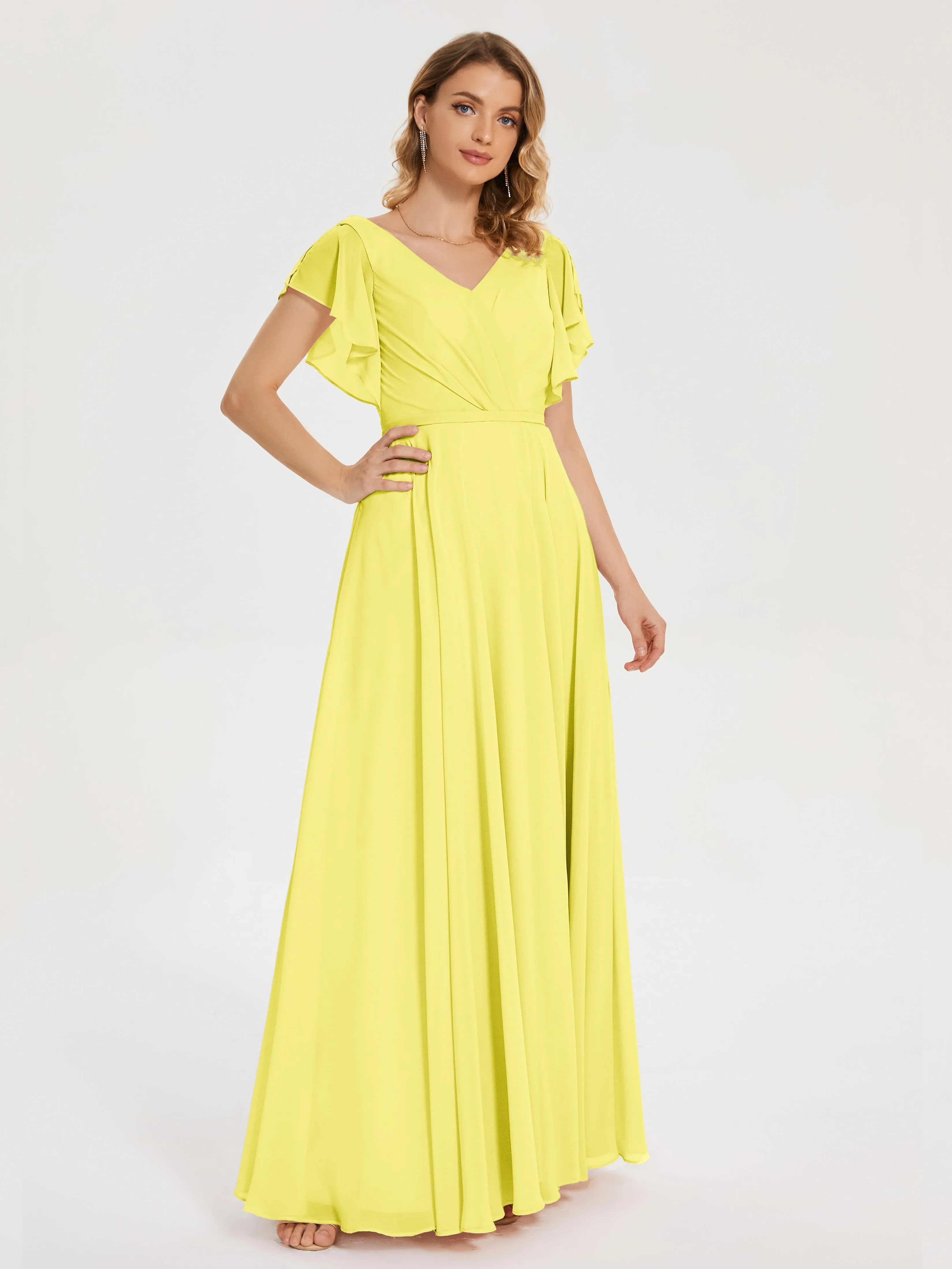 Kate Charming V Neck Split Chiffon Bridesmaid Dresses