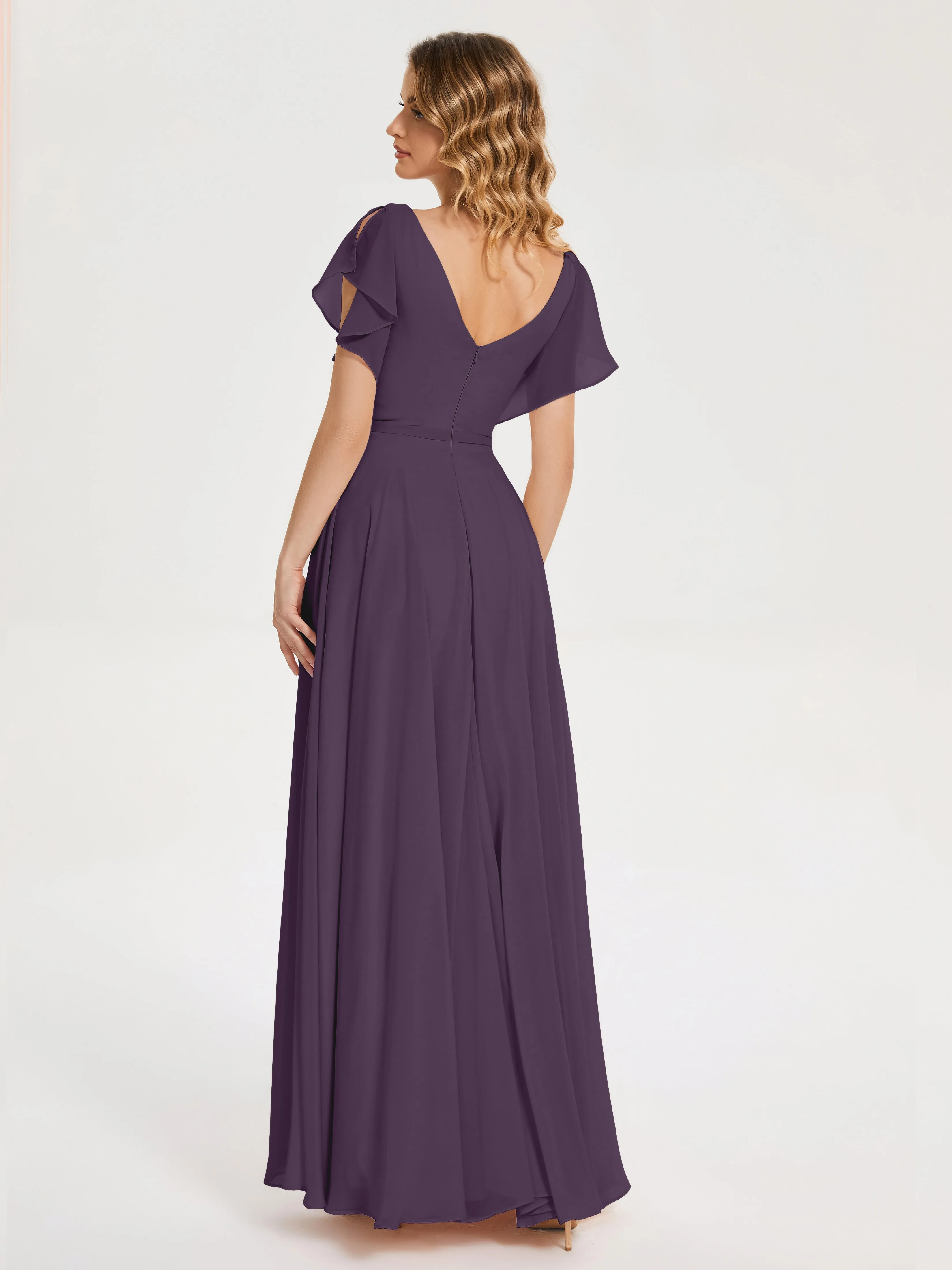 Kate Charming V Neck Split Chiffon Bridesmaid Dresses