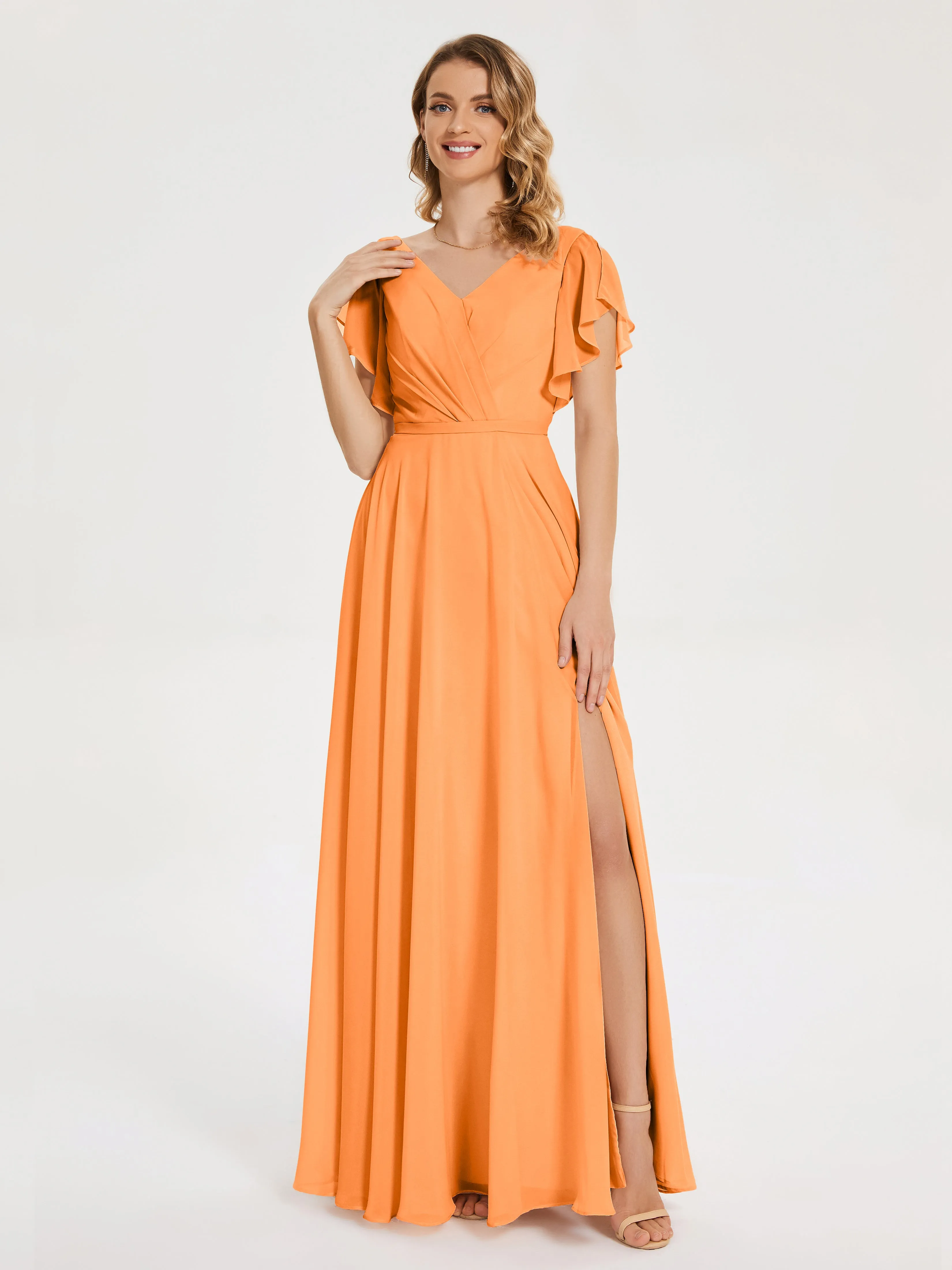 Kate Charming V Neck Split Chiffon Bridesmaid Dresses