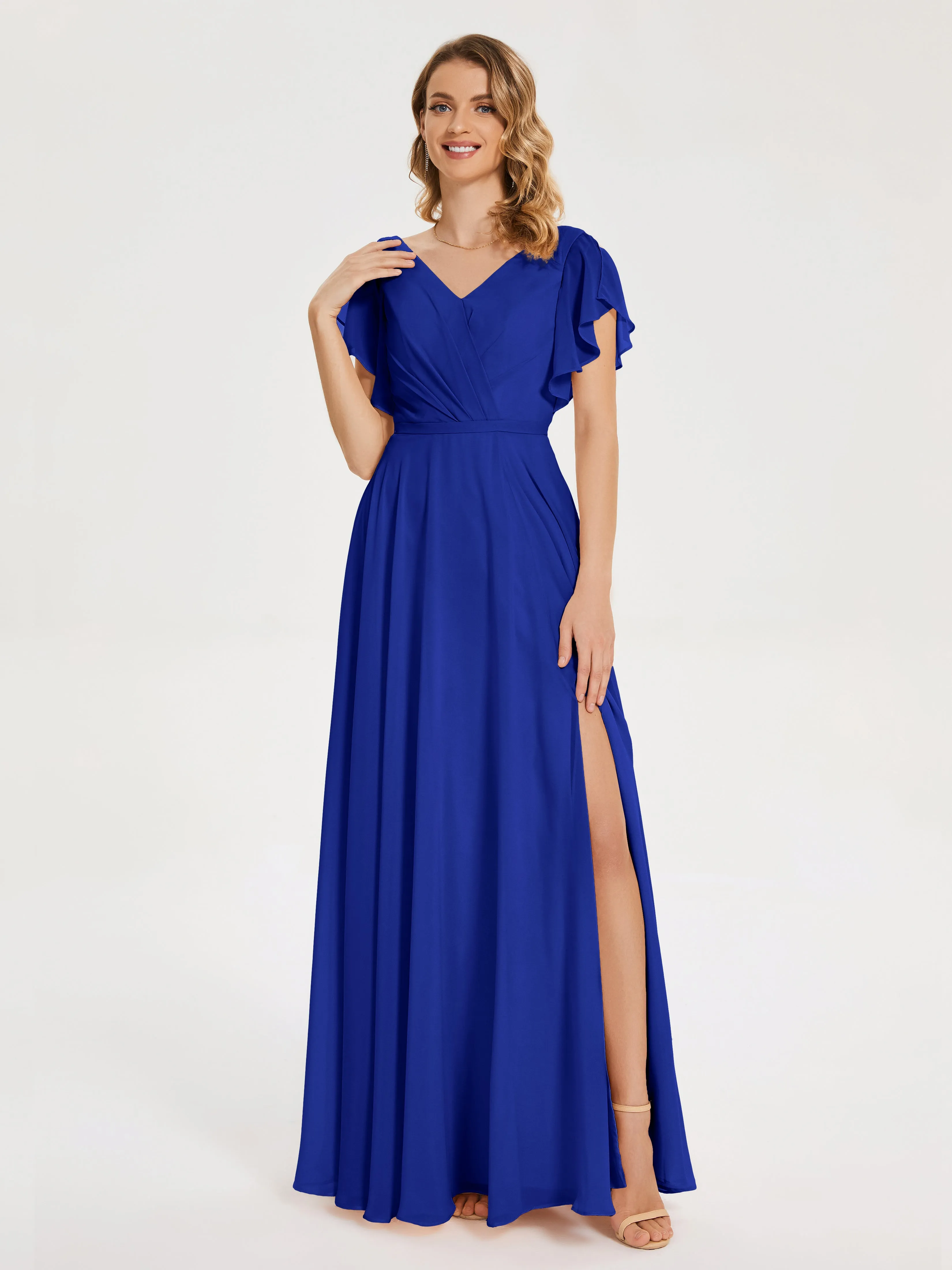 Kate Charming V Neck Split Chiffon Bridesmaid Dresses