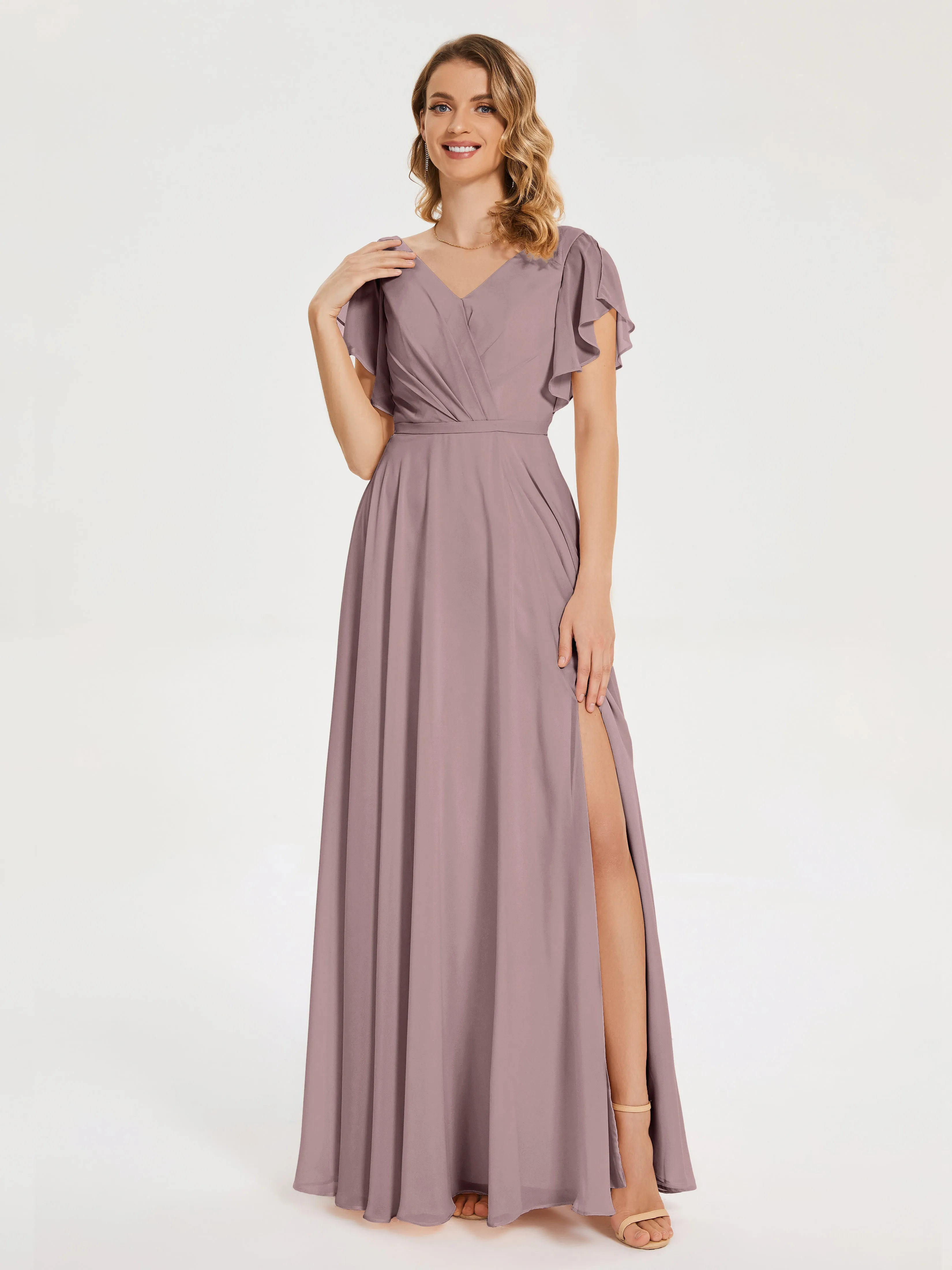 Kate Charming V Neck Split Chiffon Bridesmaid Dresses