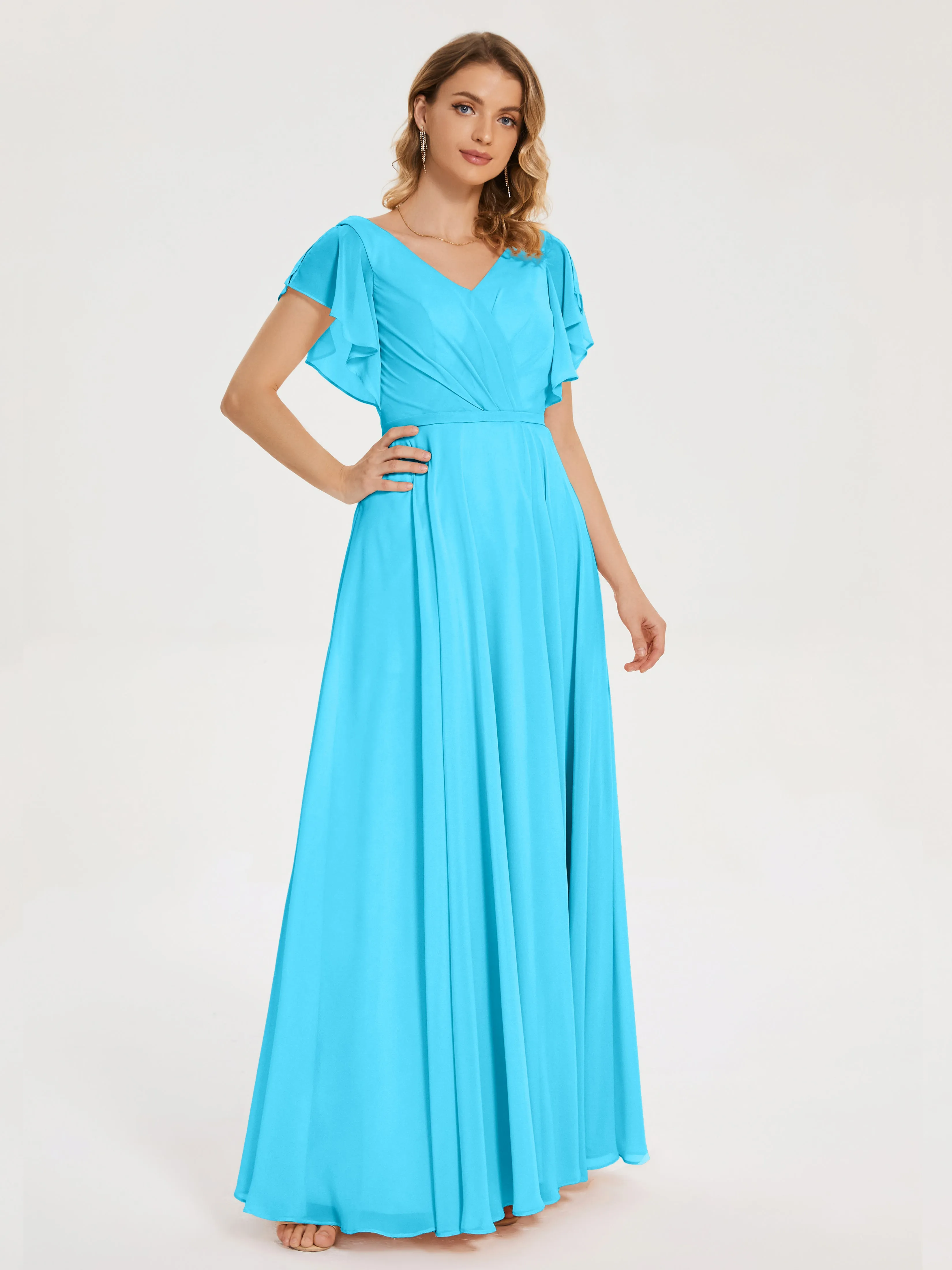 Kate Charming V Neck Split Chiffon Bridesmaid Dresses