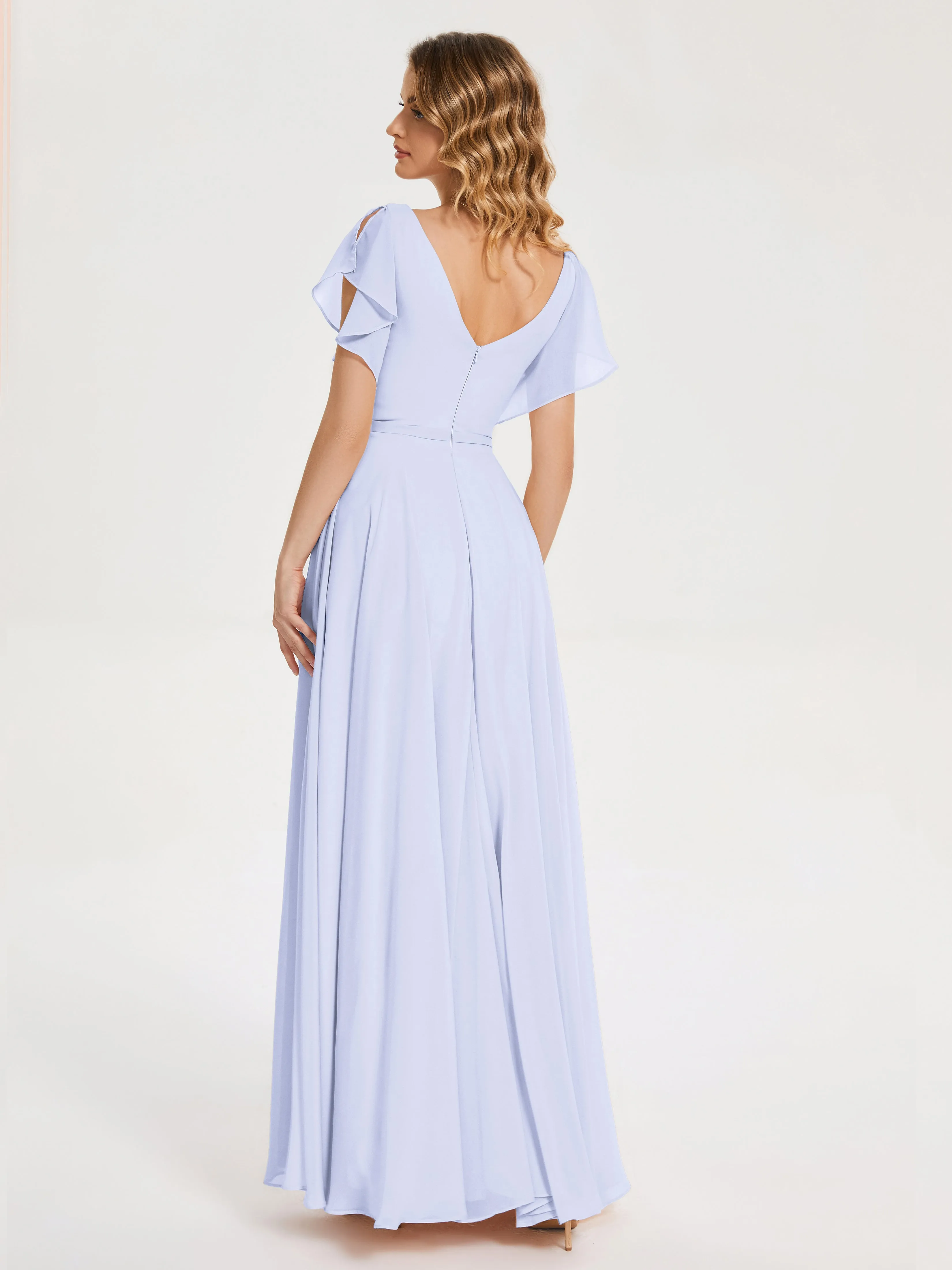 Kate Charming V Neck Split Chiffon Bridesmaid Dresses