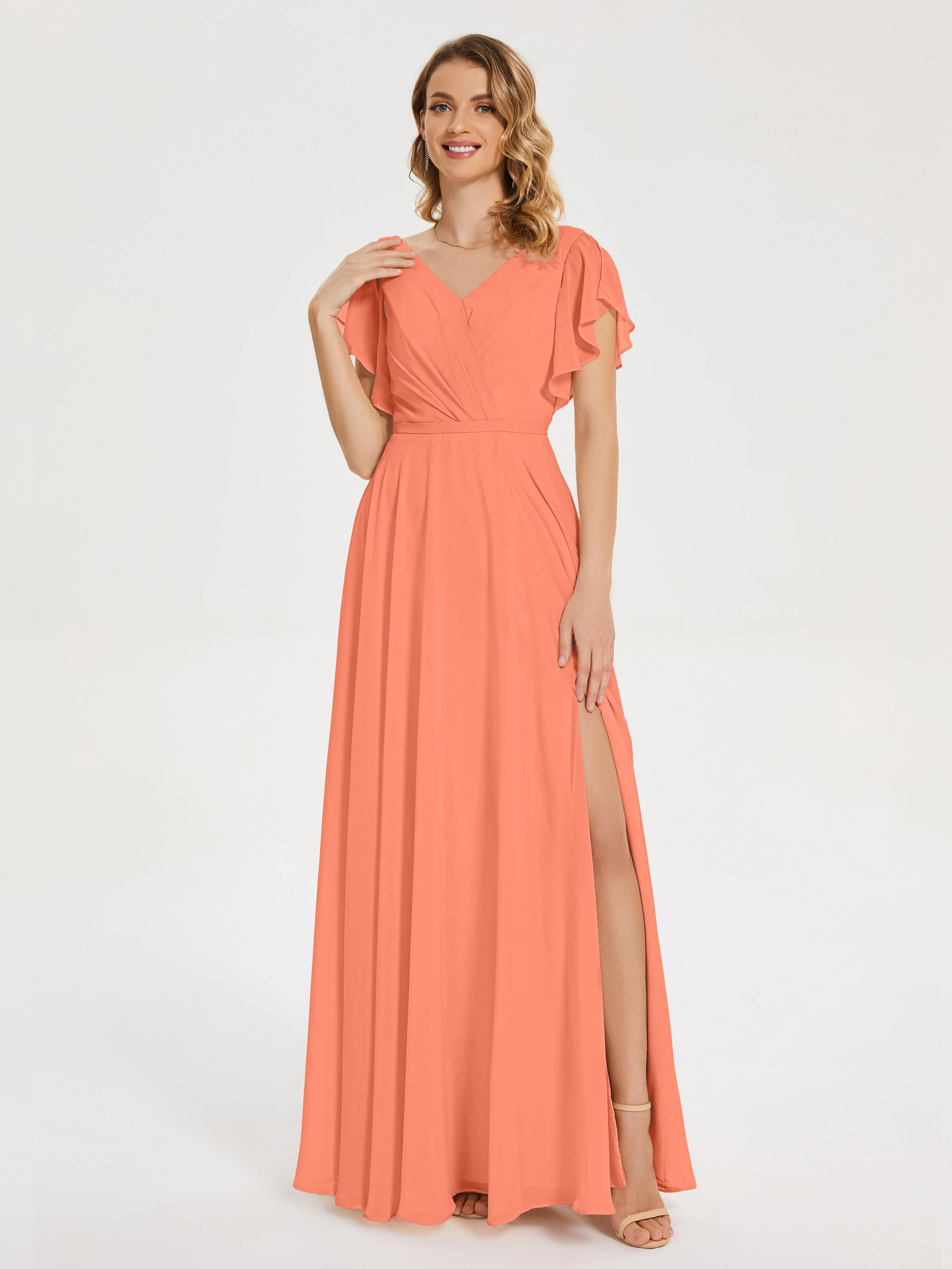 Kate Charming V Neck Split Chiffon Bridesmaid Dresses