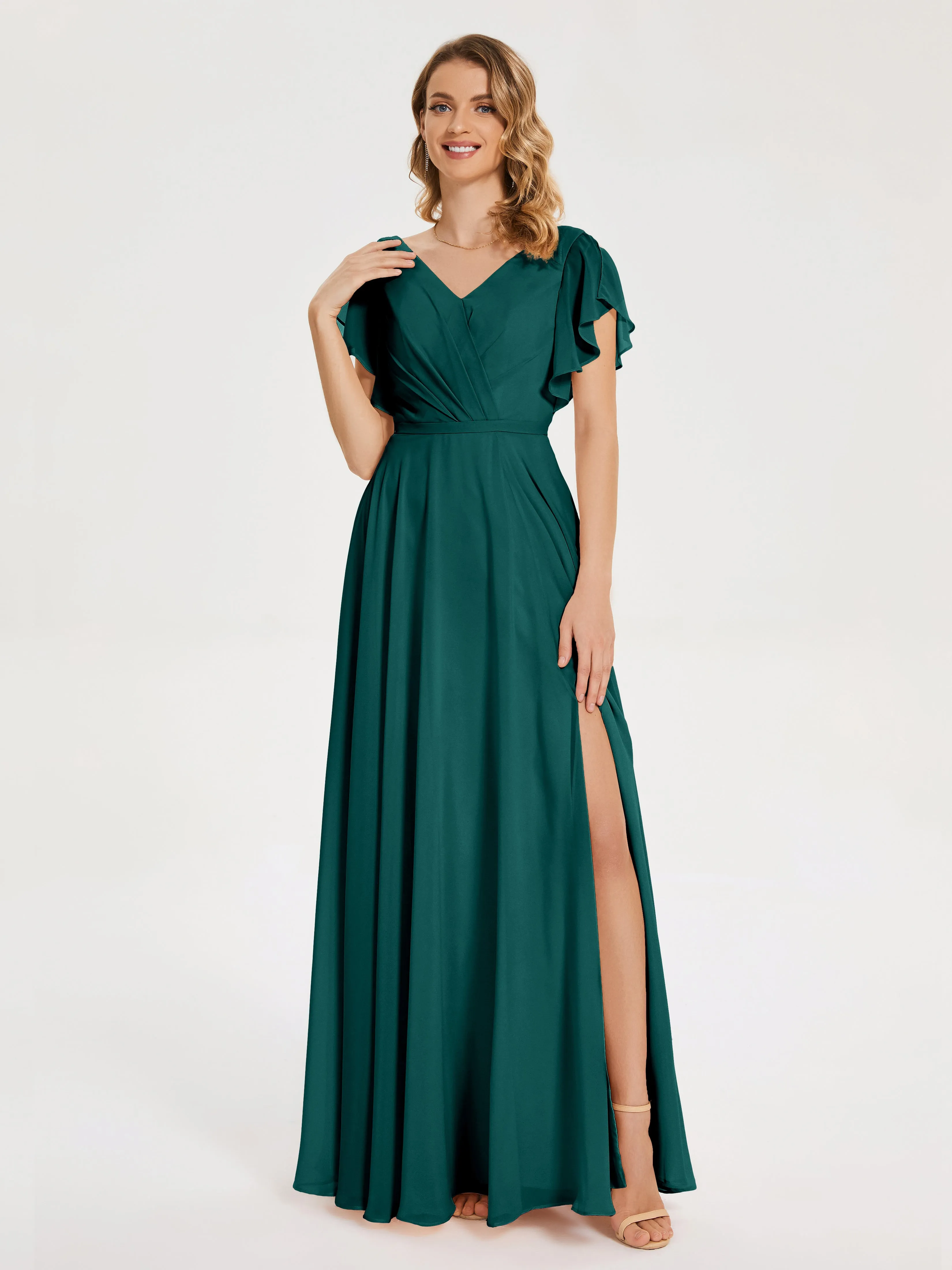 Kate Charming V Neck Split Chiffon Bridesmaid Dresses