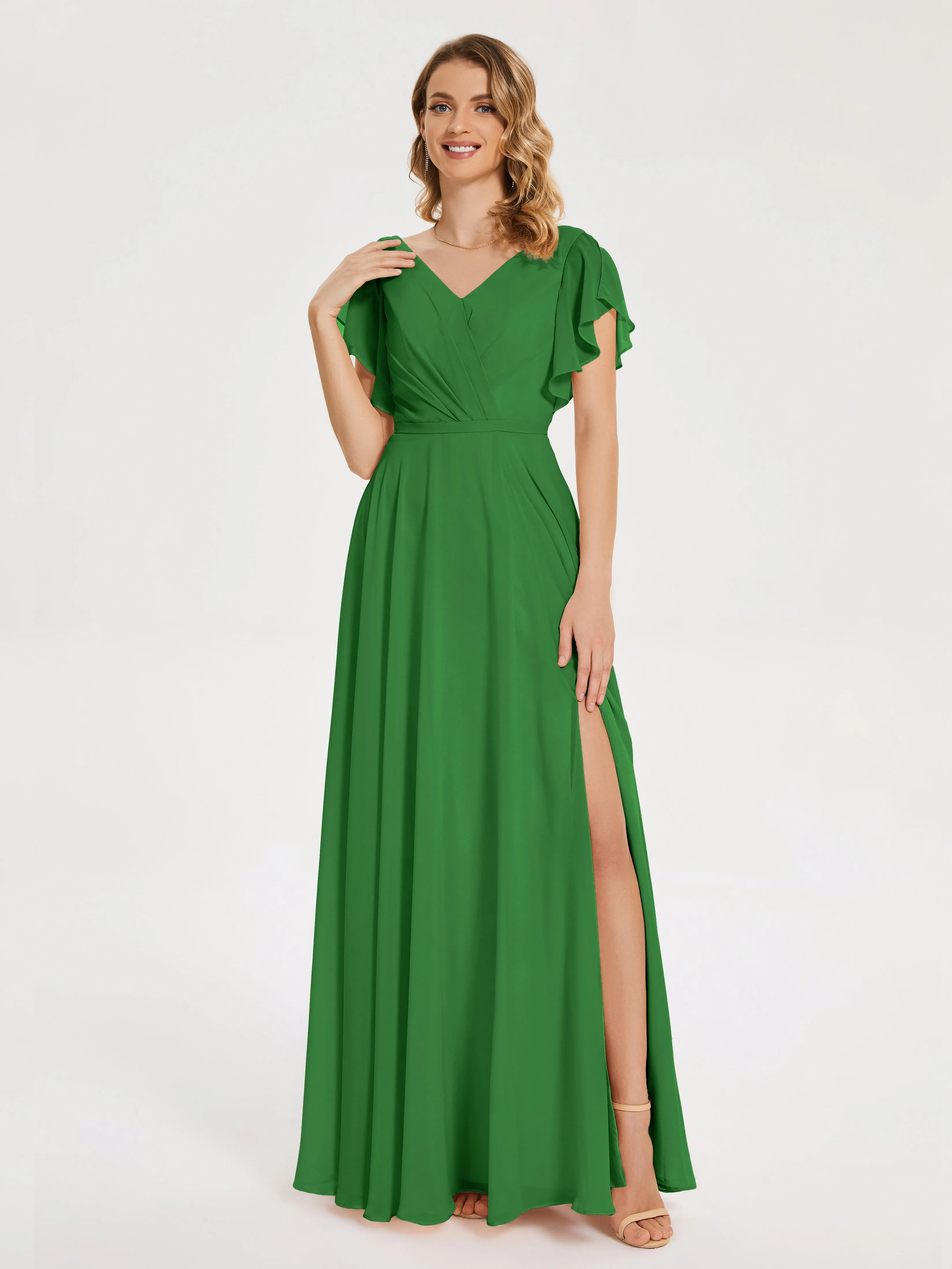 Kate Charming V Neck Split Chiffon Bridesmaid Dresses