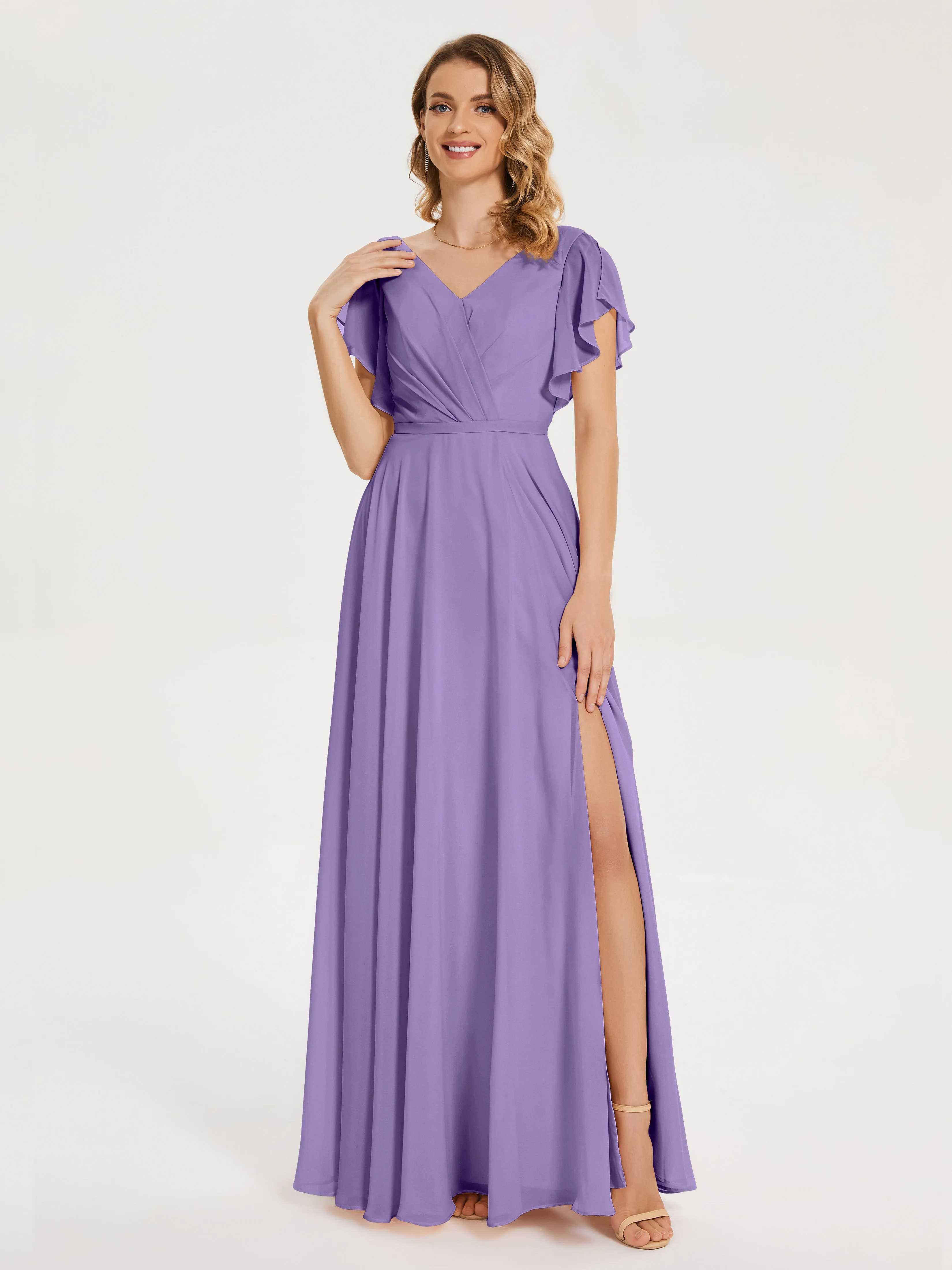 Kate Charming V Neck Split Chiffon Bridesmaid Dresses