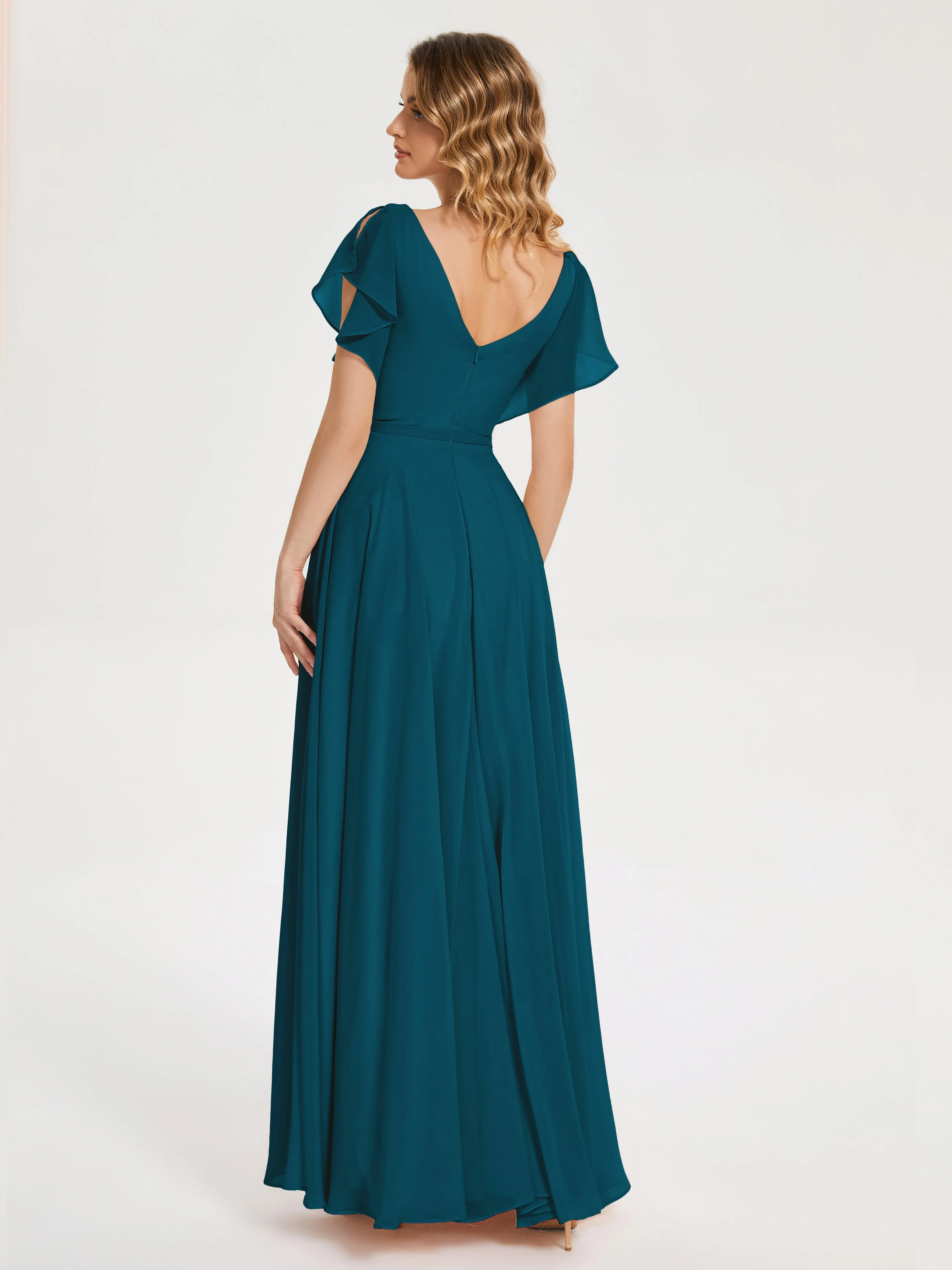 Kate Charming V Neck Split Chiffon Bridesmaid Dresses