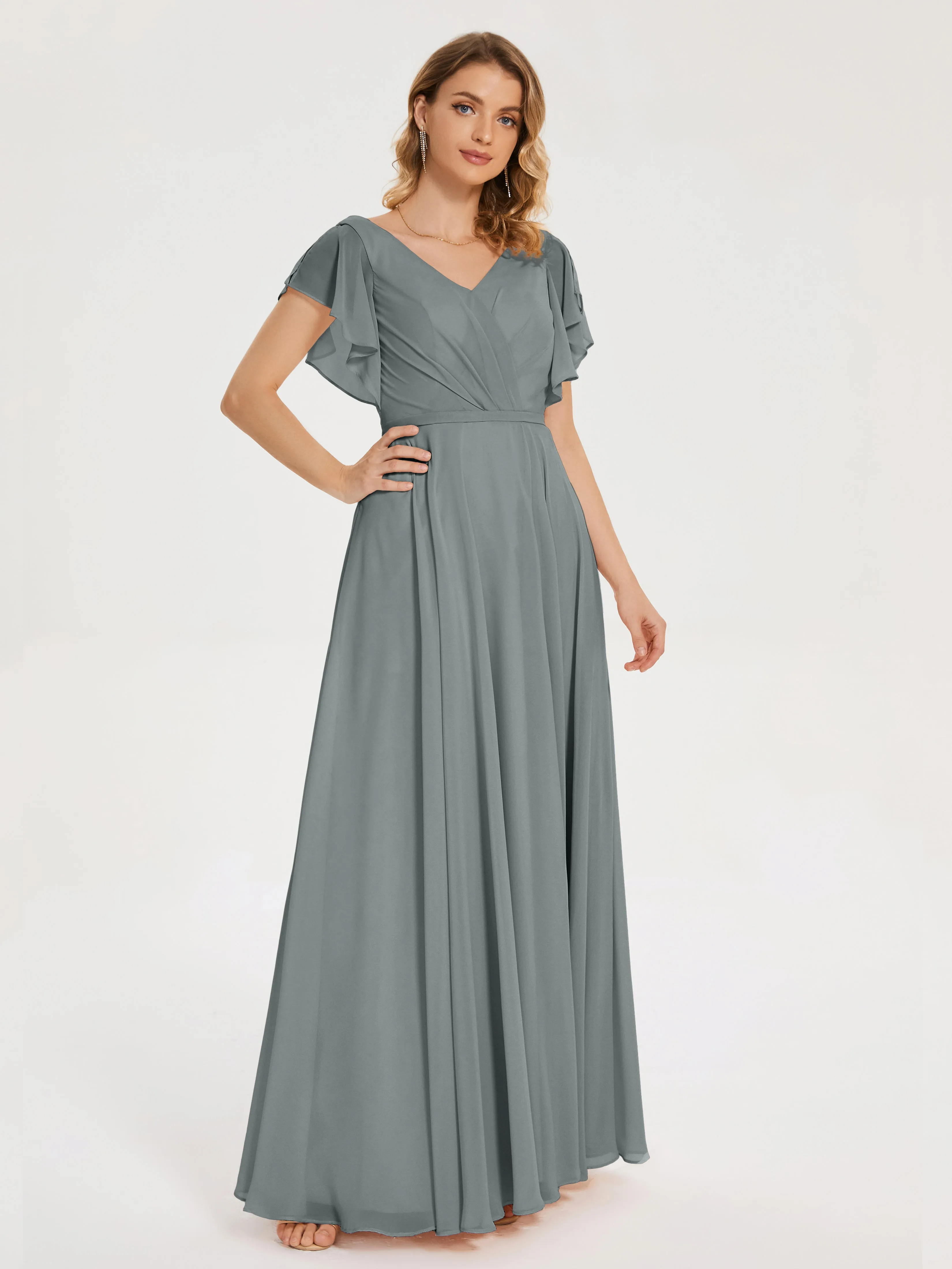 Kate Charming V Neck Split Chiffon Bridesmaid Dresses