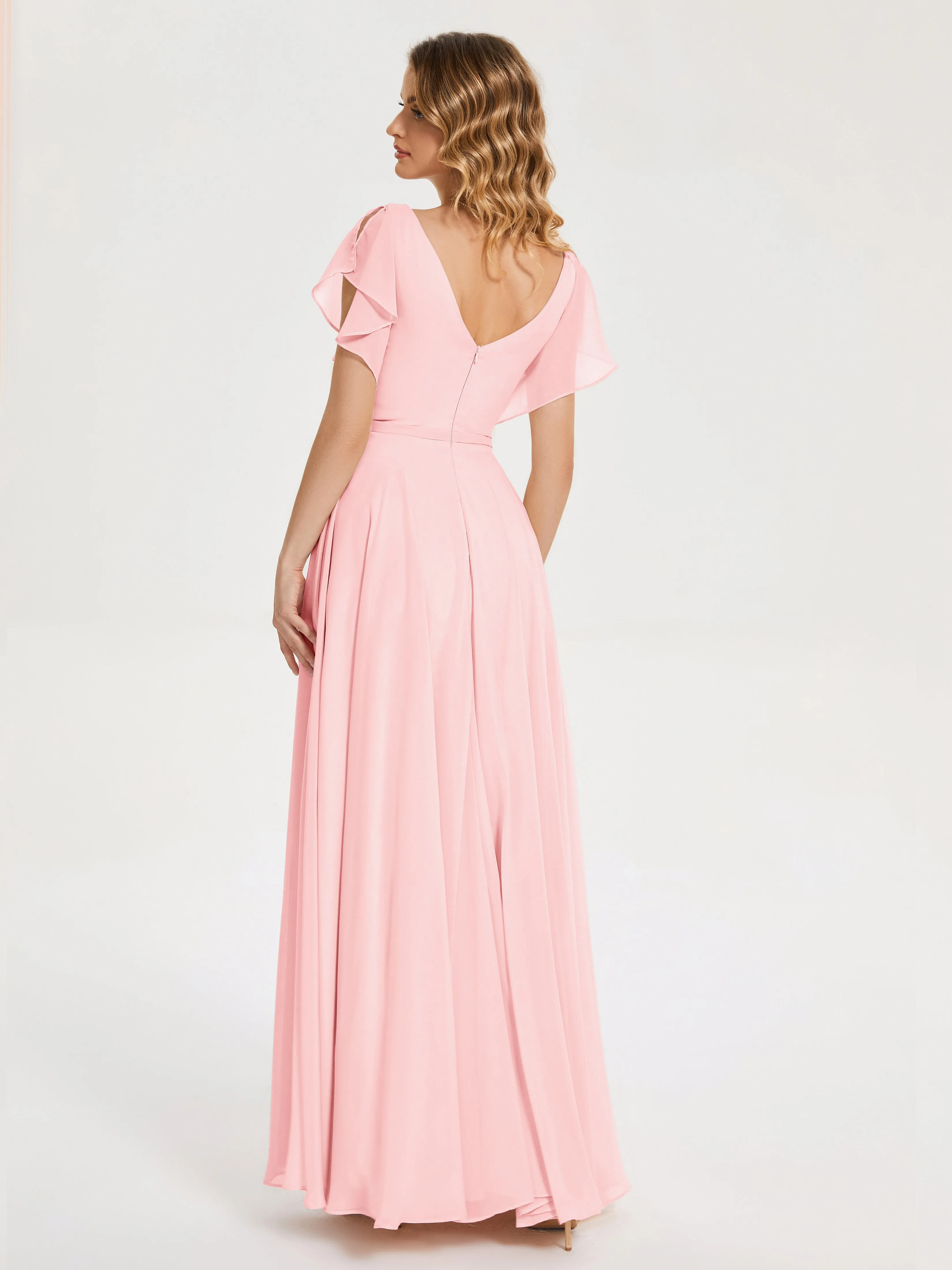 Kate Charming V Neck Split Chiffon Bridesmaid Dresses