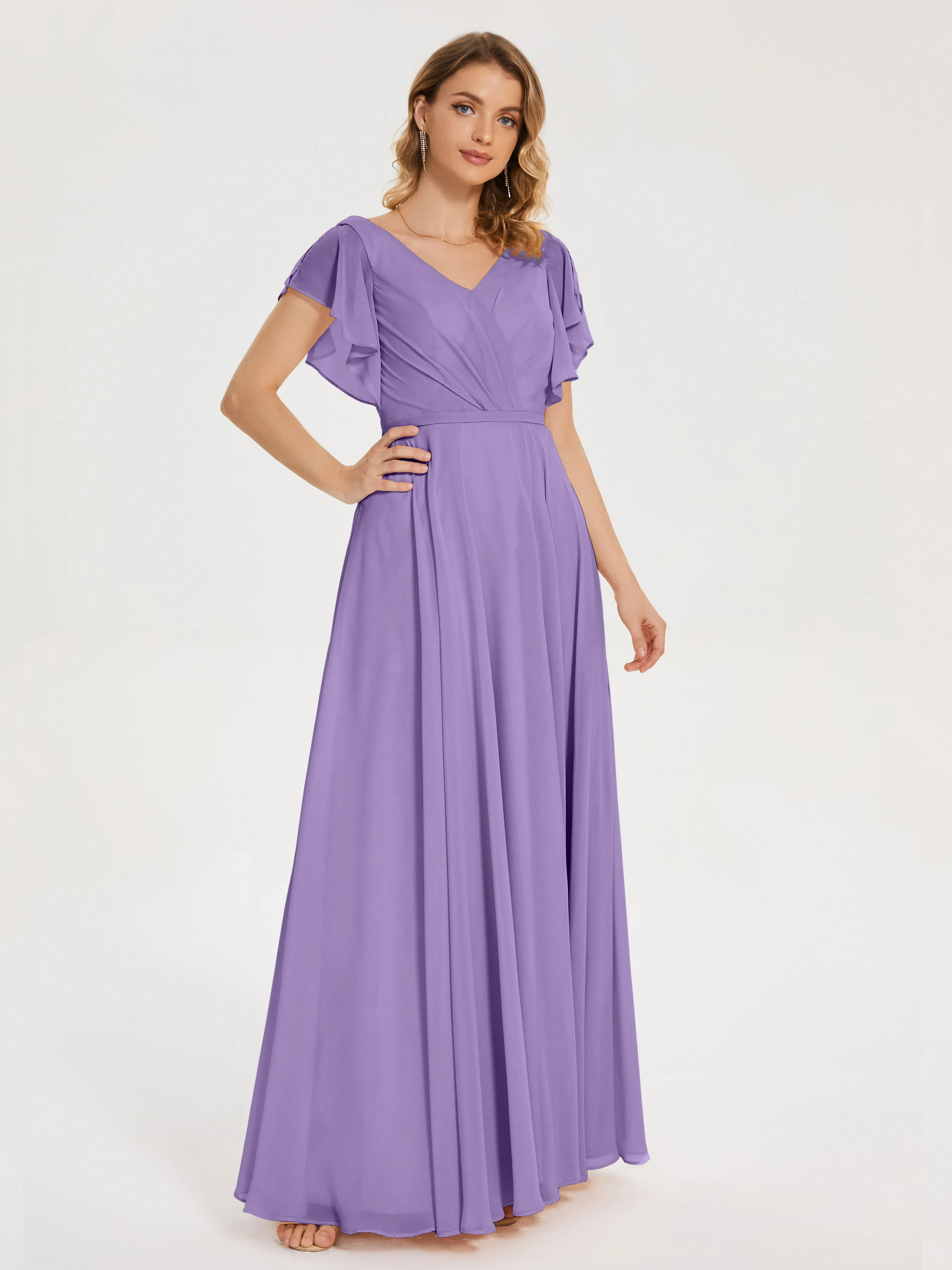 Kate Charming V Neck Split Chiffon Bridesmaid Dresses