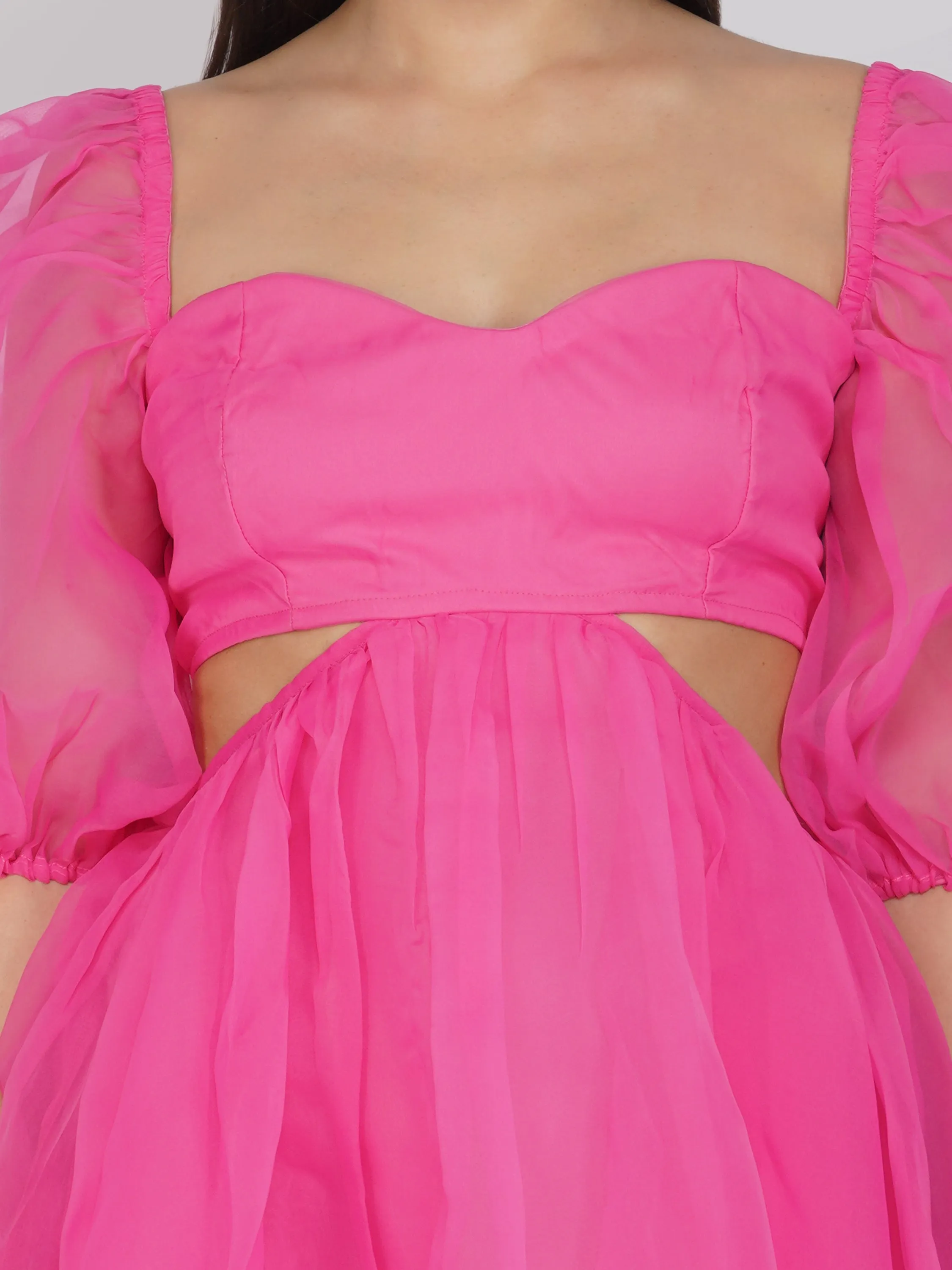 Katja Bright Pink Puff Sleeve Dress