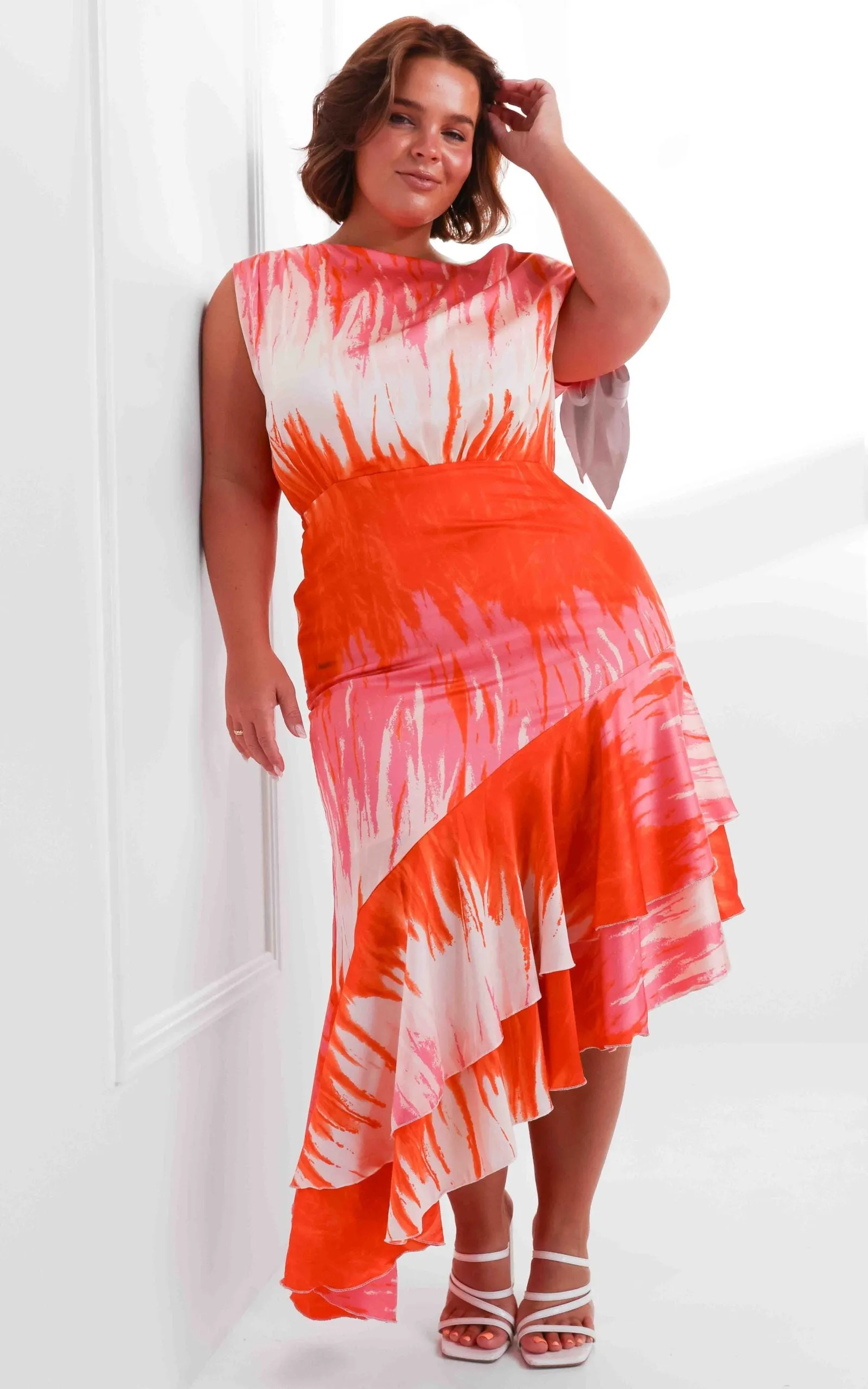 Kayla Maxi Dress - Orange Pink Print