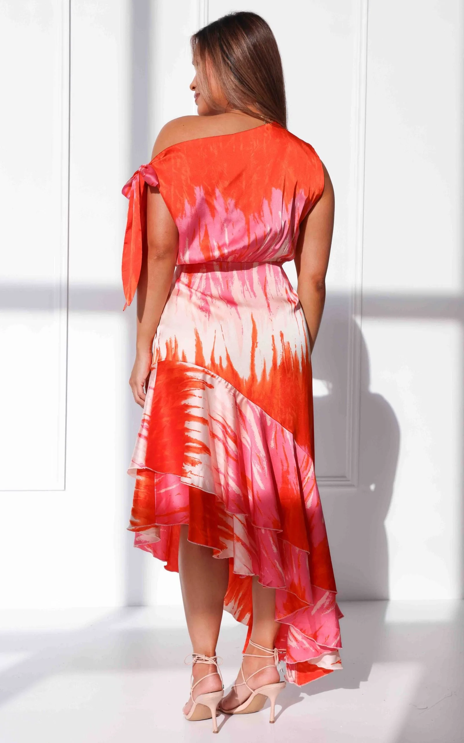 Kayla Maxi Dress - Orange Pink Print