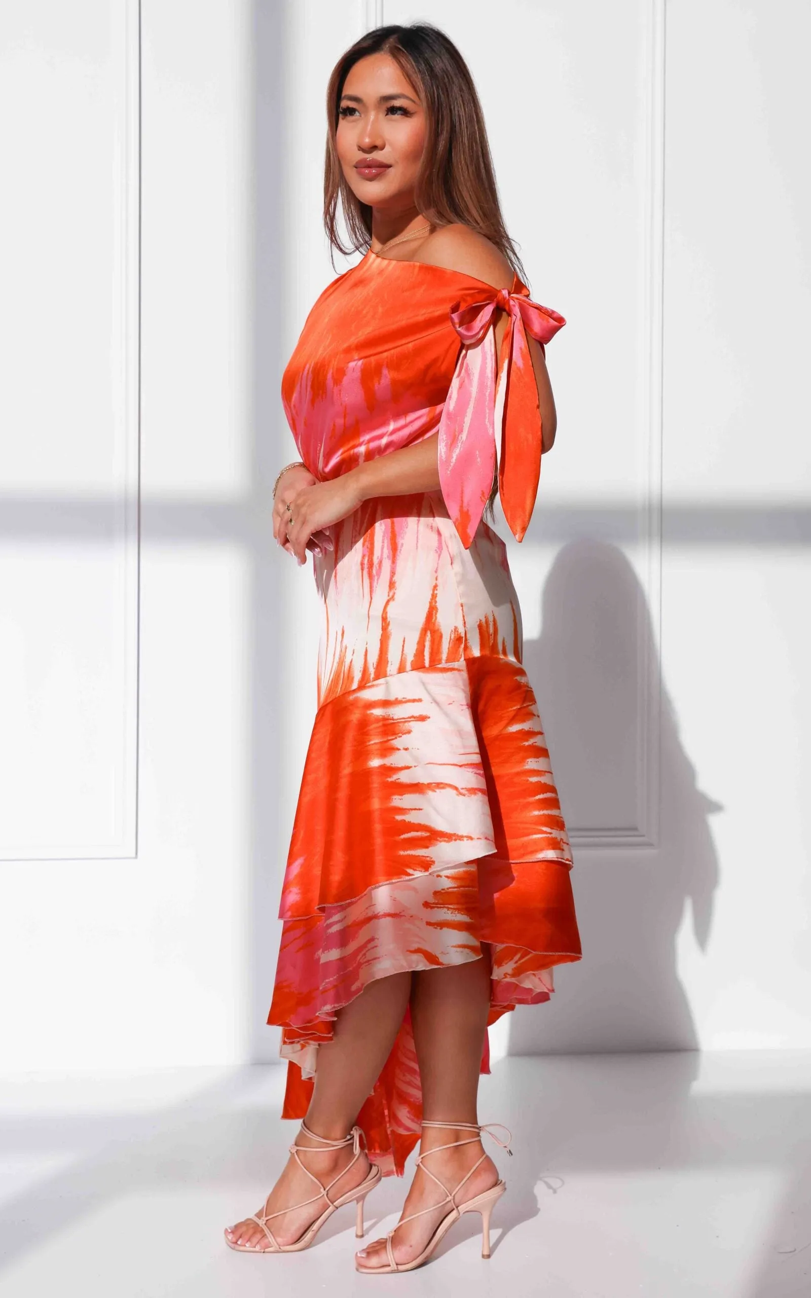 Kayla Maxi Dress - Orange Pink Print