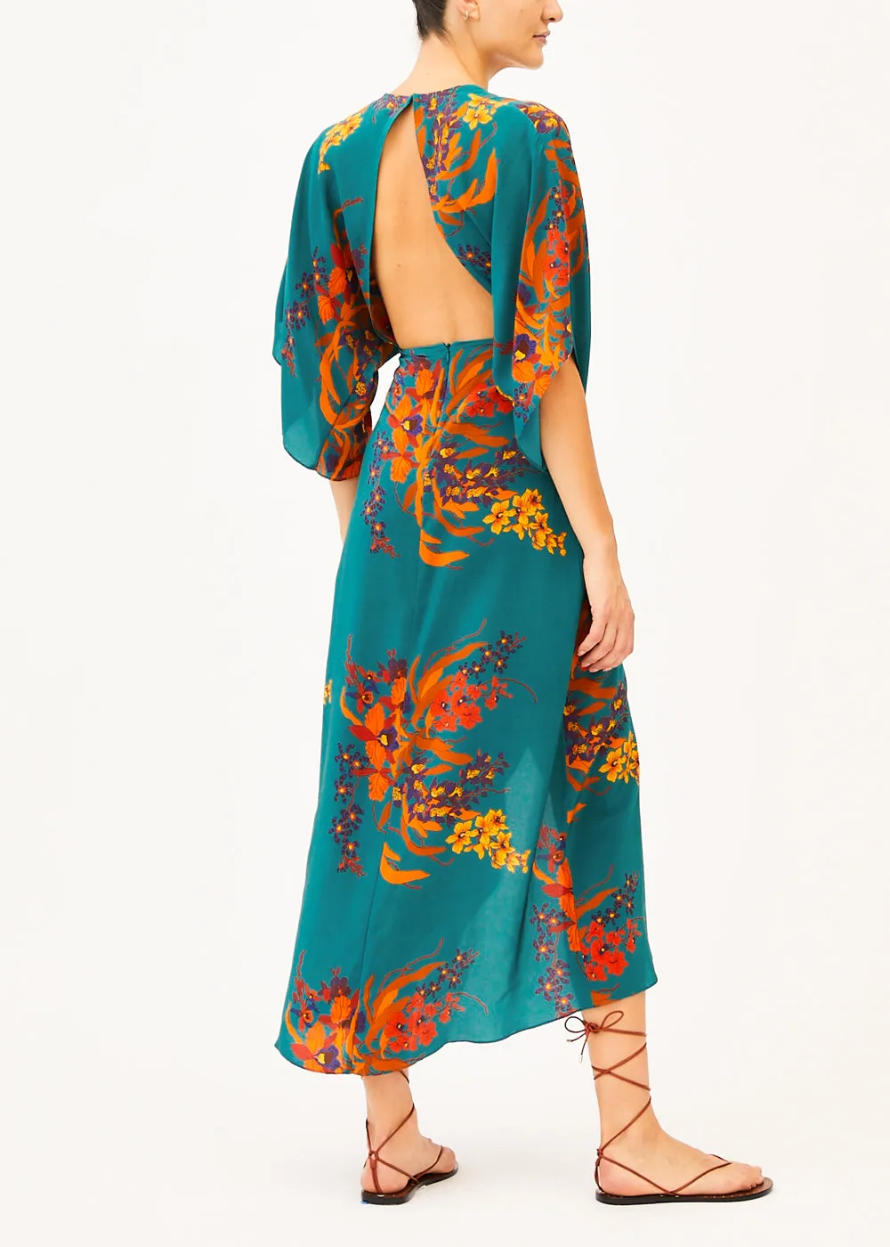 Kelly Green Floral Backless Dress