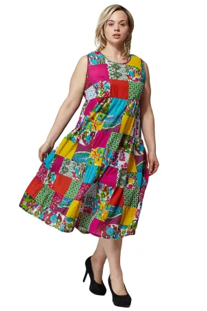 La Cera Plus Size Multicolored Patchwork Dress