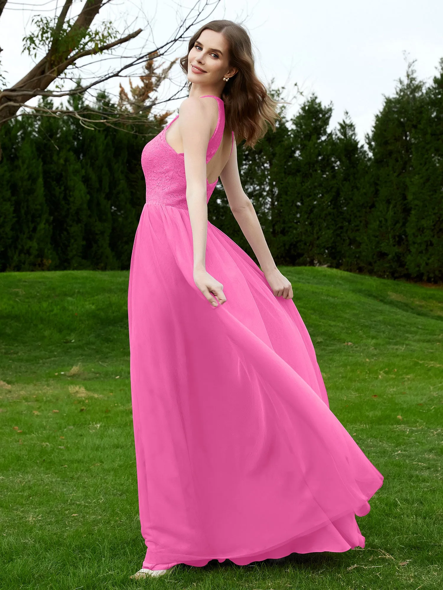 Lace Tulle Bridesmaid Gown Halter Neckline Azalea