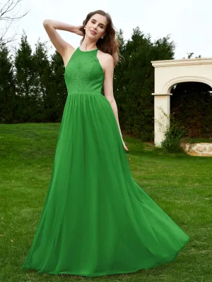 Lace Tulle Bridesmaid Gown Halter Neckline Green Plus Size