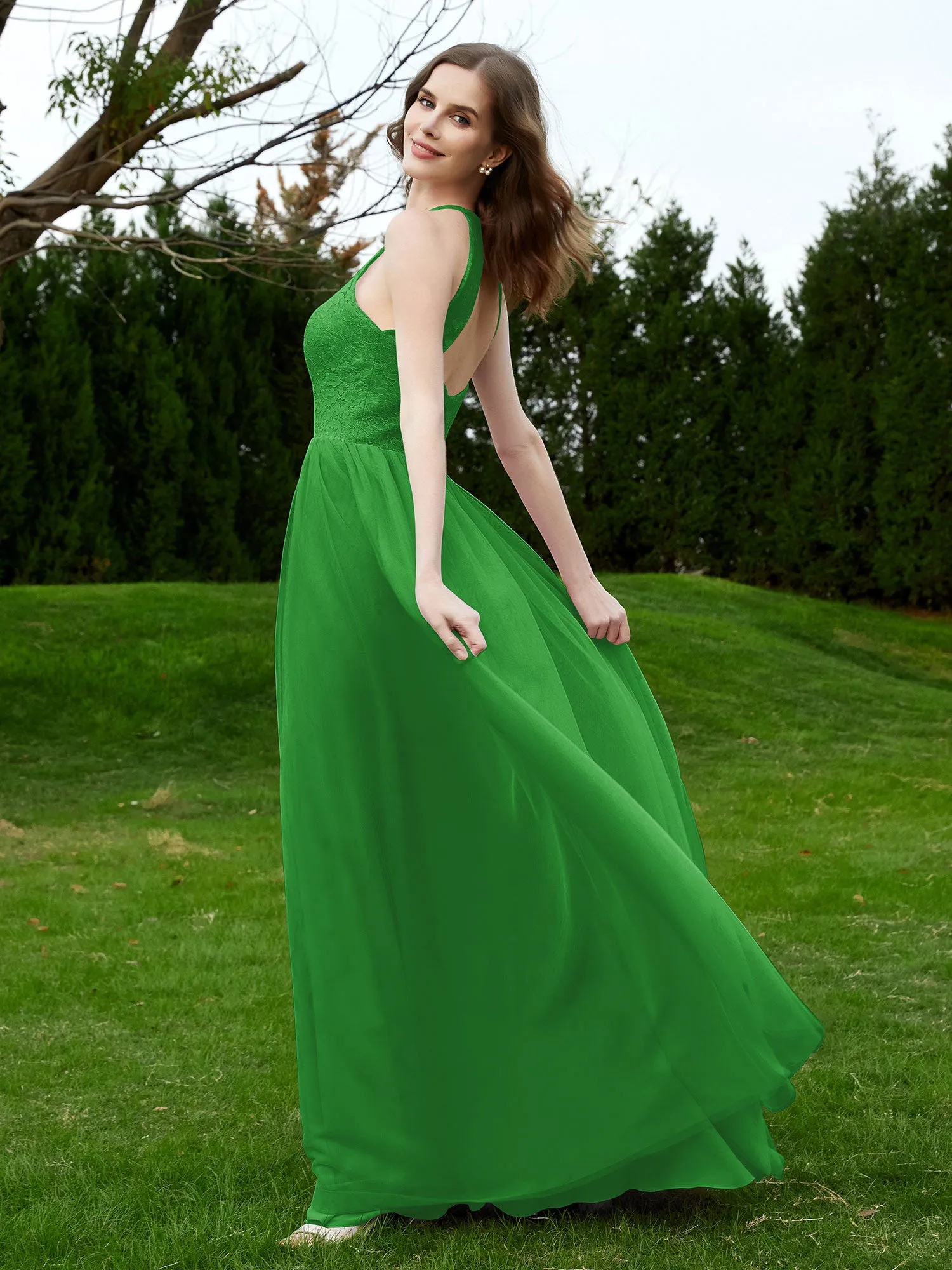 Lace Tulle Bridesmaid Gown Halter Neckline Green Plus Size