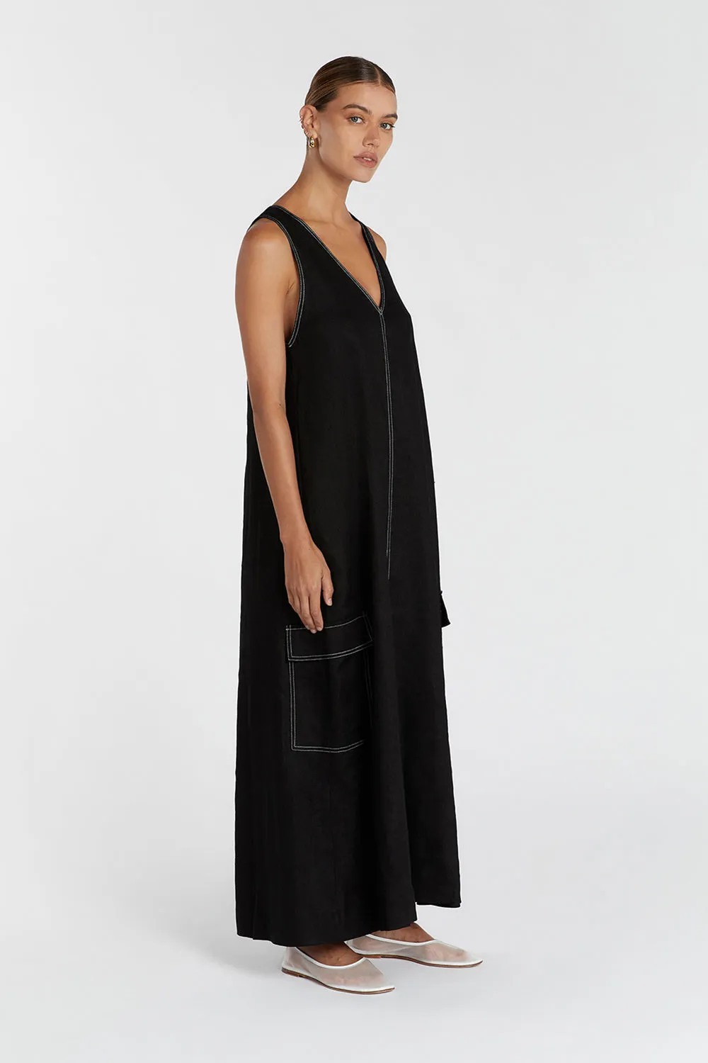 LAURENT BLACK CARGO LINEN DRESS