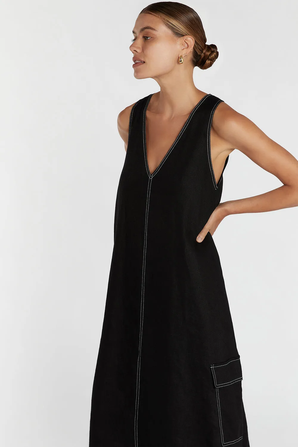 LAURENT BLACK CARGO LINEN DRESS