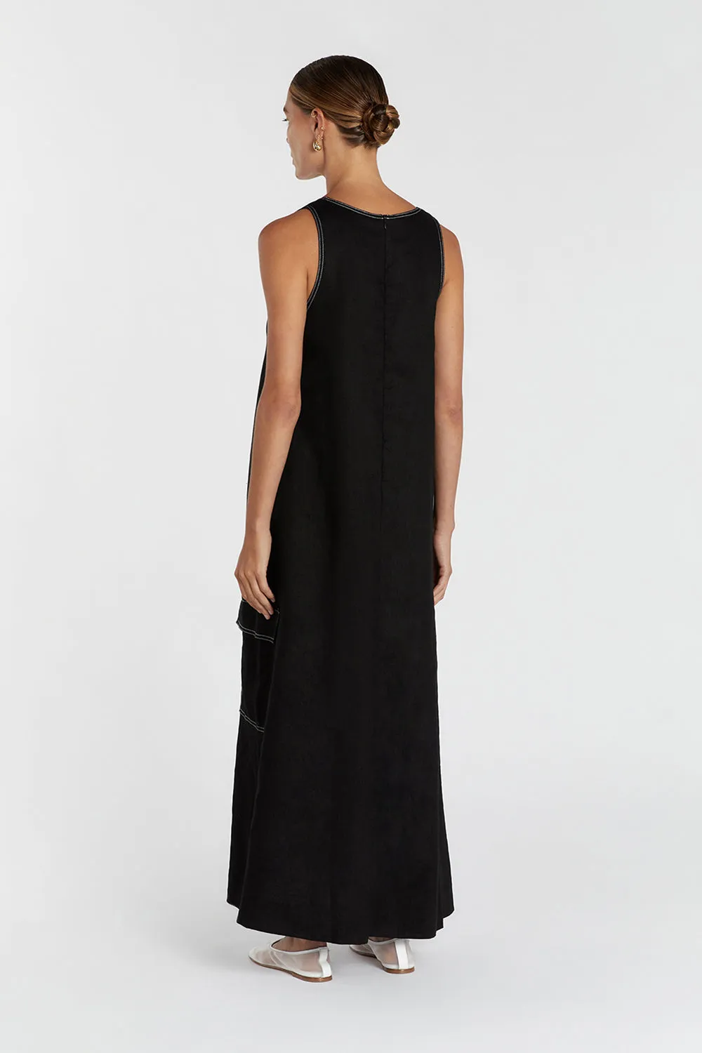 LAURENT BLACK CARGO LINEN DRESS