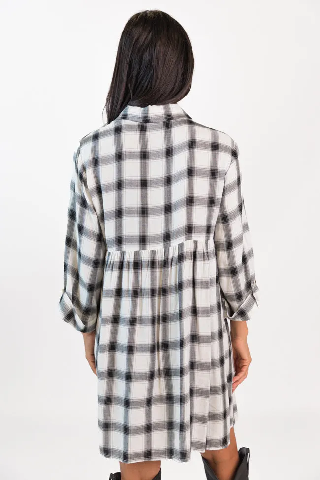 Let's Find Out Black And White Plaid Button Down Dress