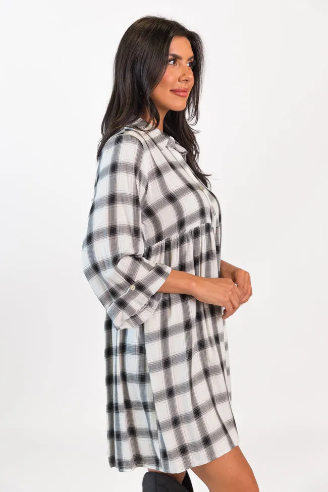 Let's Find Out Black And White Plaid Button Down Dress