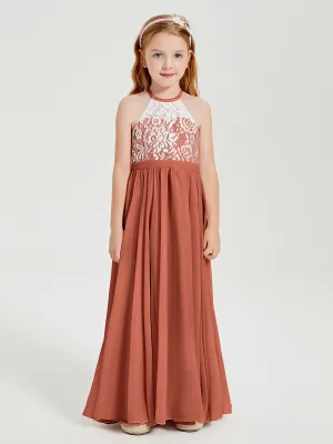 Long Chiffon Bridesmaid Dresses Lace Top Rust