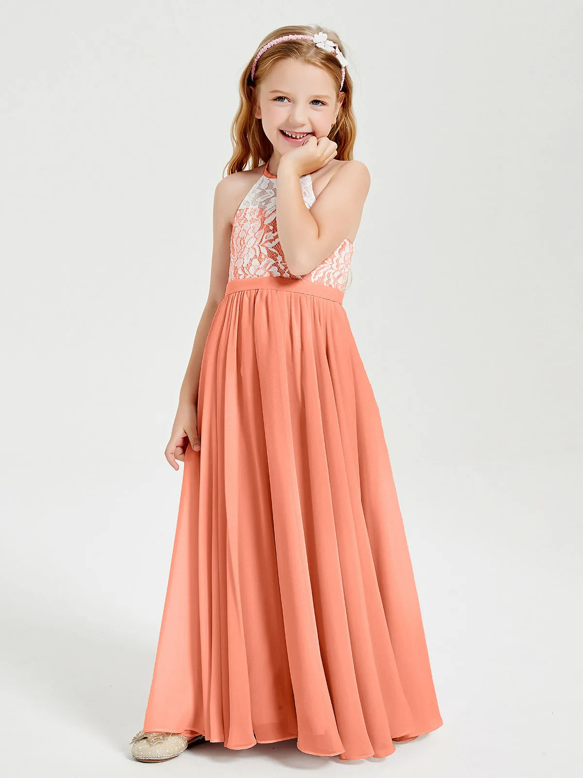 Long Chiffon Bridesmaid Dresses Lace Top Sunset