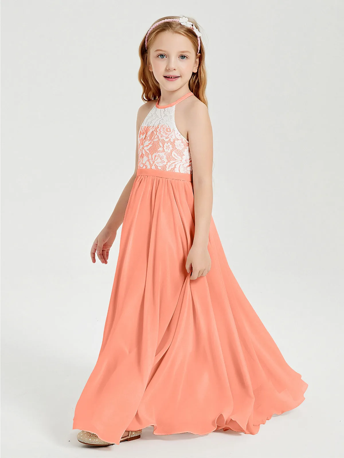 Long Chiffon Bridesmaid Dresses Lace Top Sunset