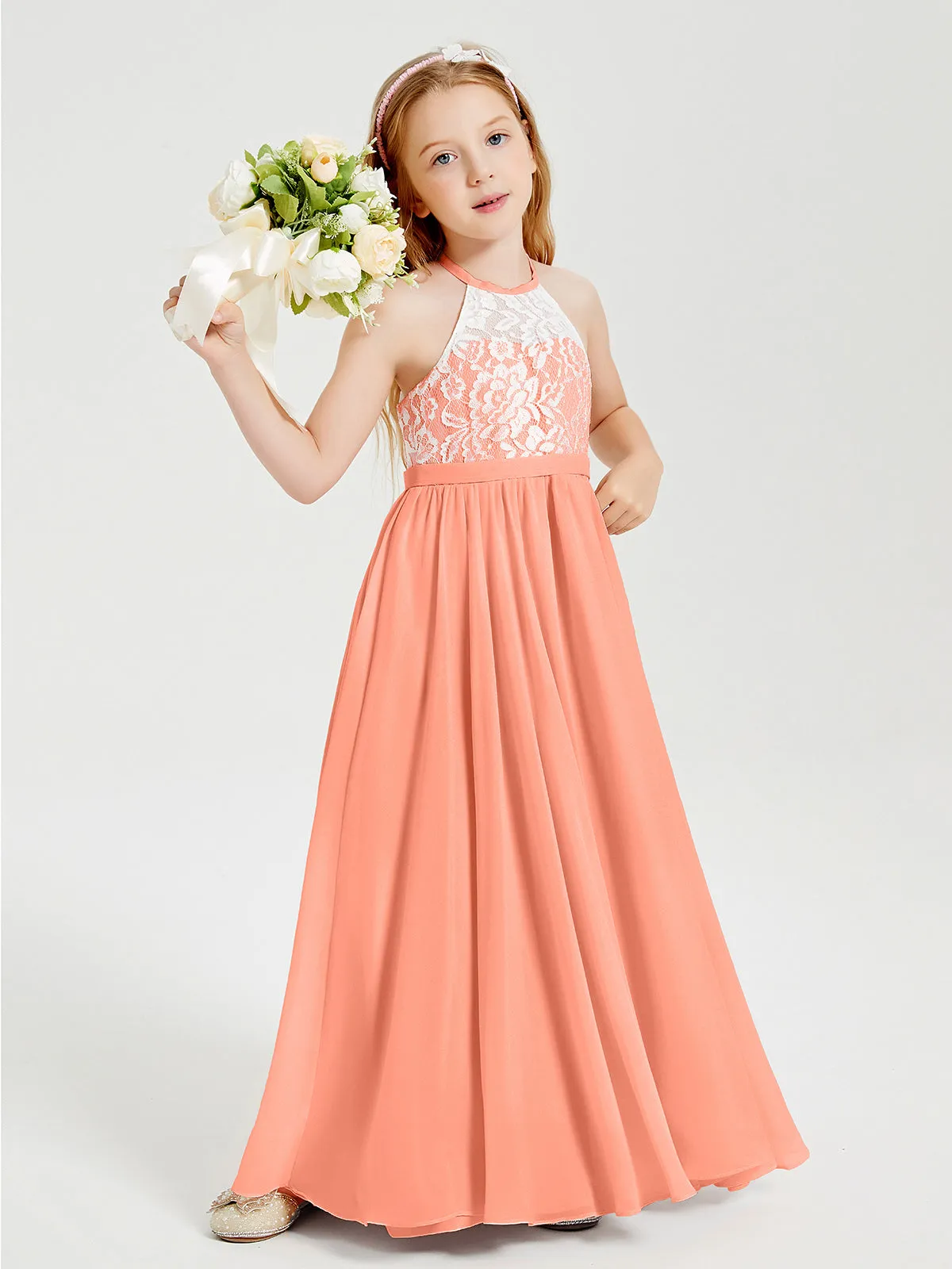 Long Chiffon Bridesmaid Dresses Lace Top Sunset