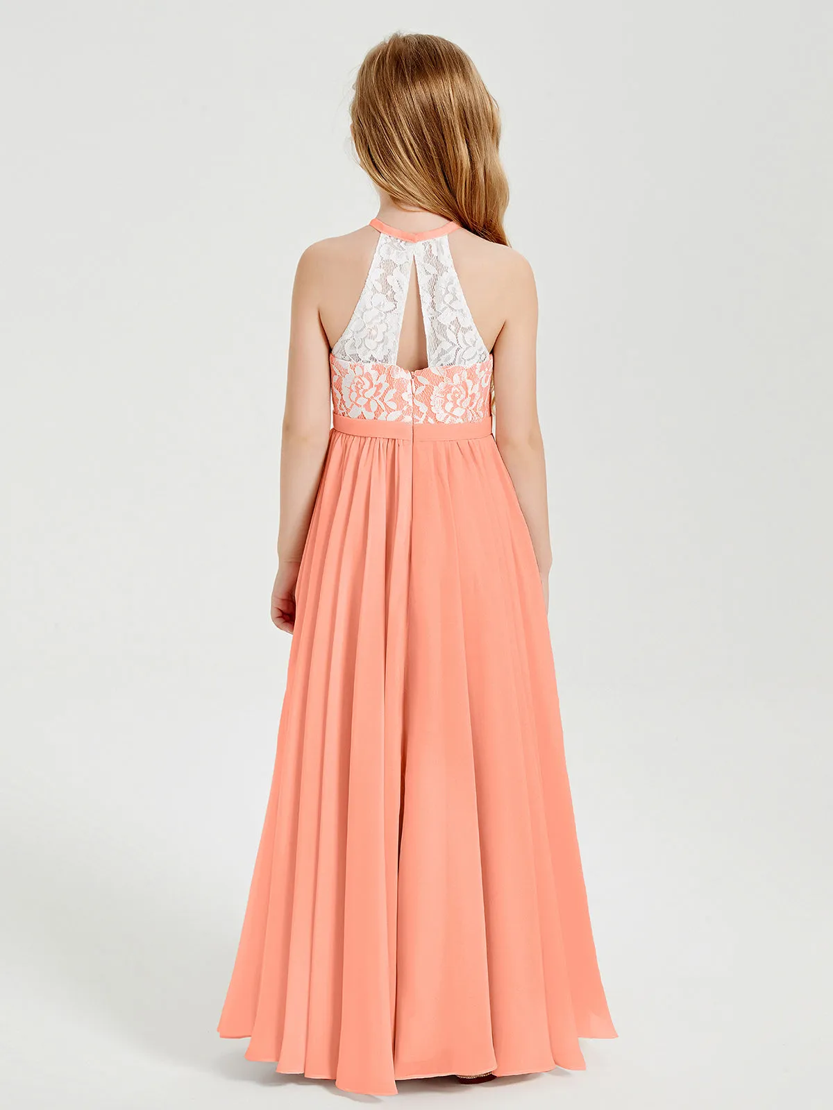 Long Chiffon Bridesmaid Dresses Lace Top Sunset