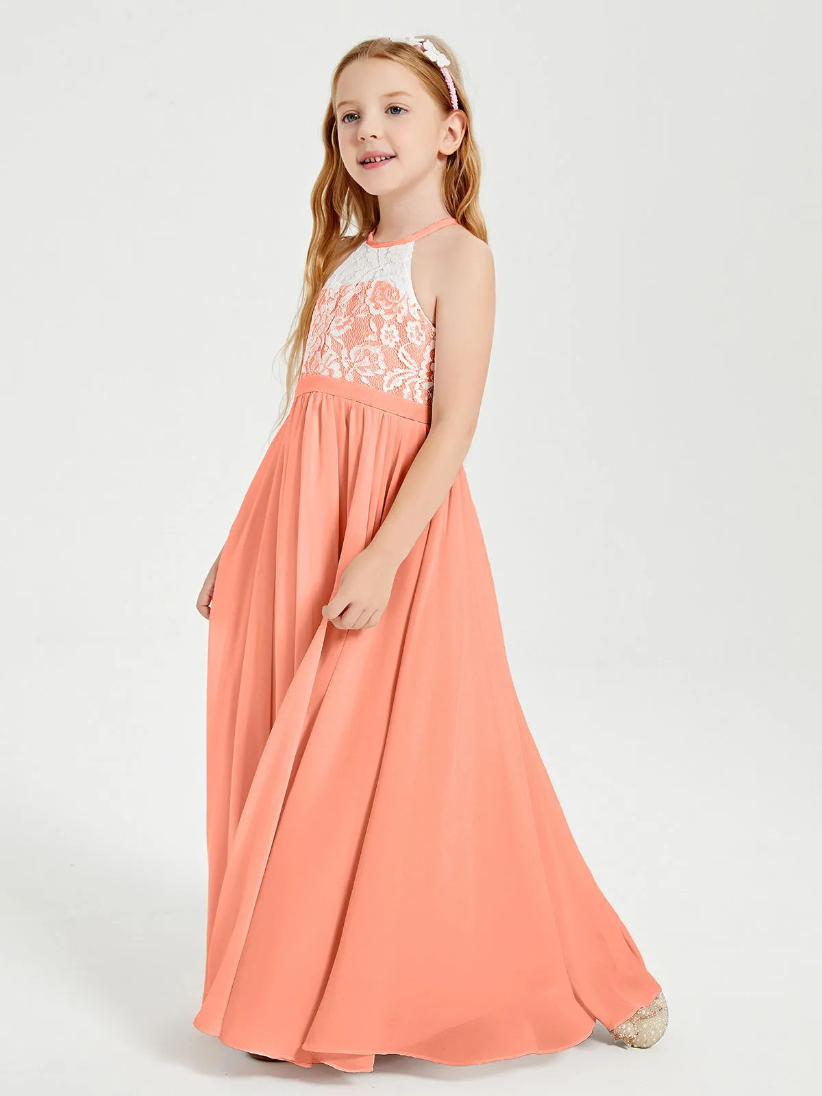 Long Chiffon Bridesmaid Dresses Lace Top Sunset