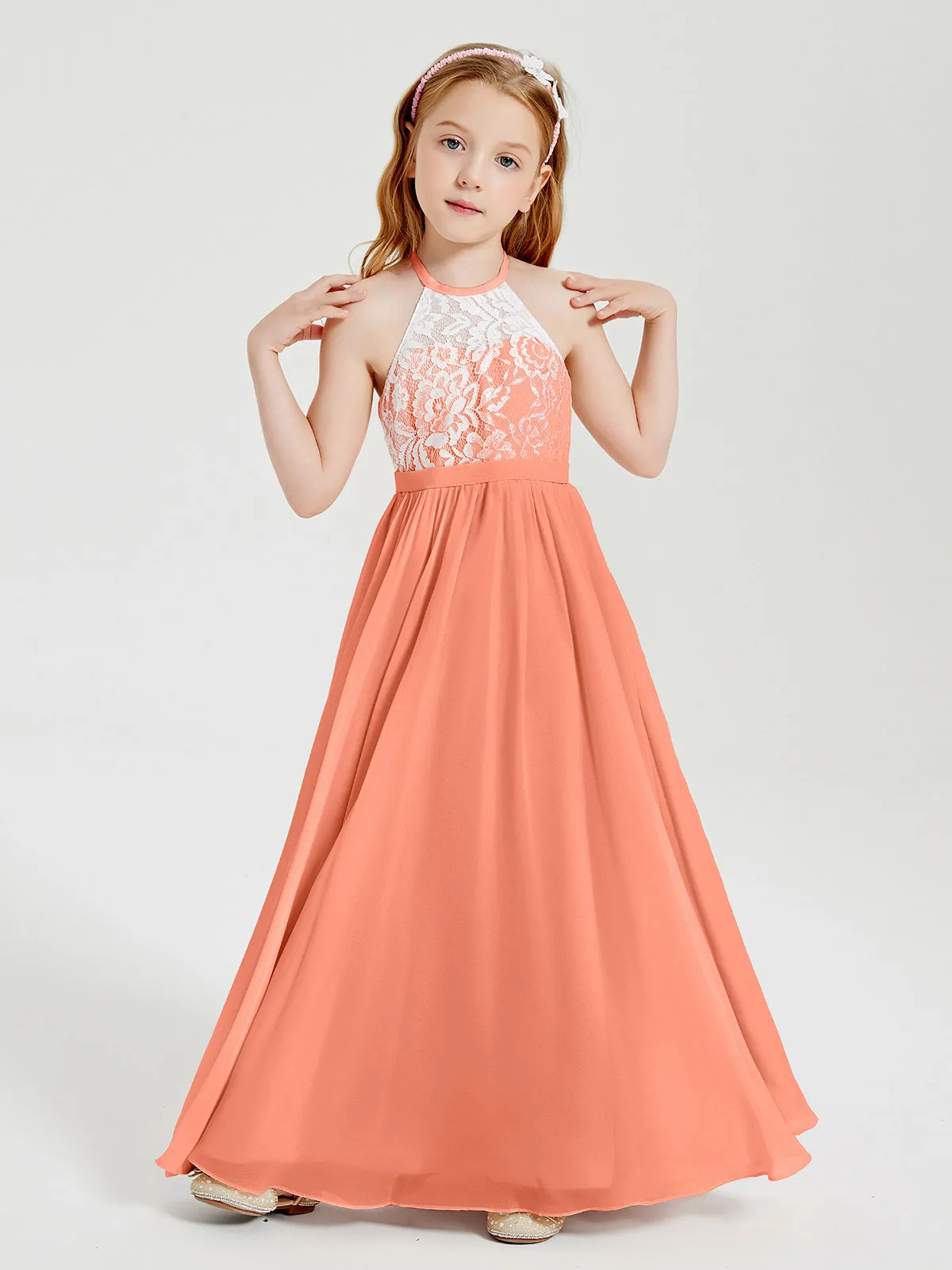 Long Chiffon Bridesmaid Dresses Lace Top Sunset