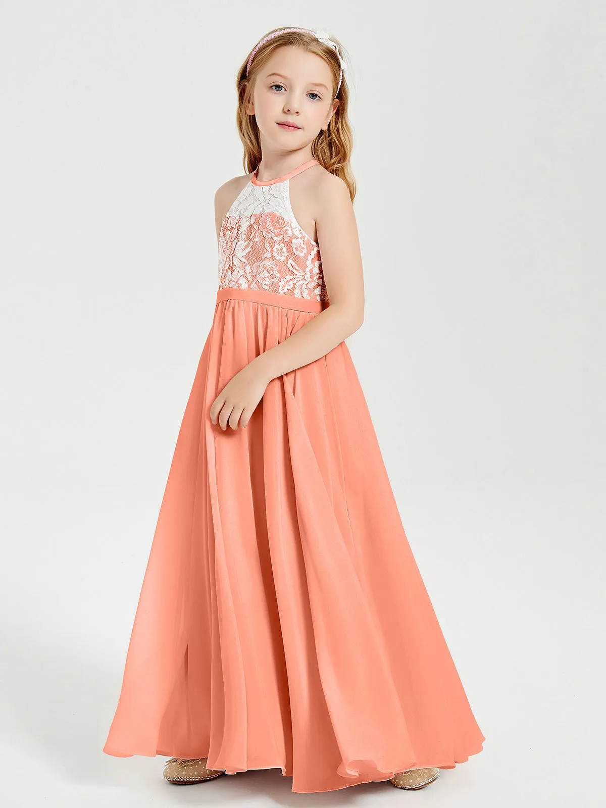 Long Chiffon Bridesmaid Dresses Lace Top Sunset