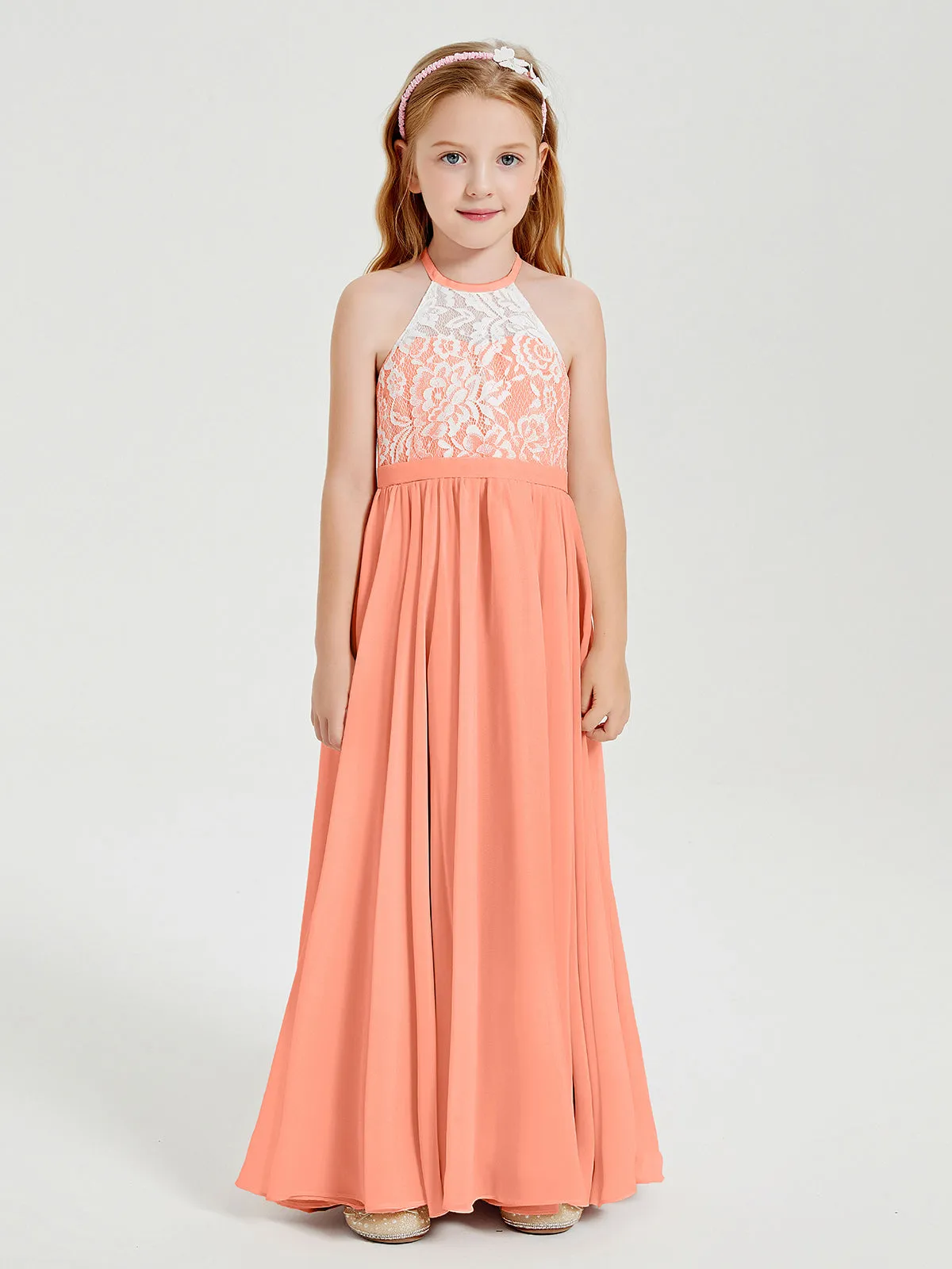 Long Chiffon Bridesmaid Dresses Lace Top Sunset