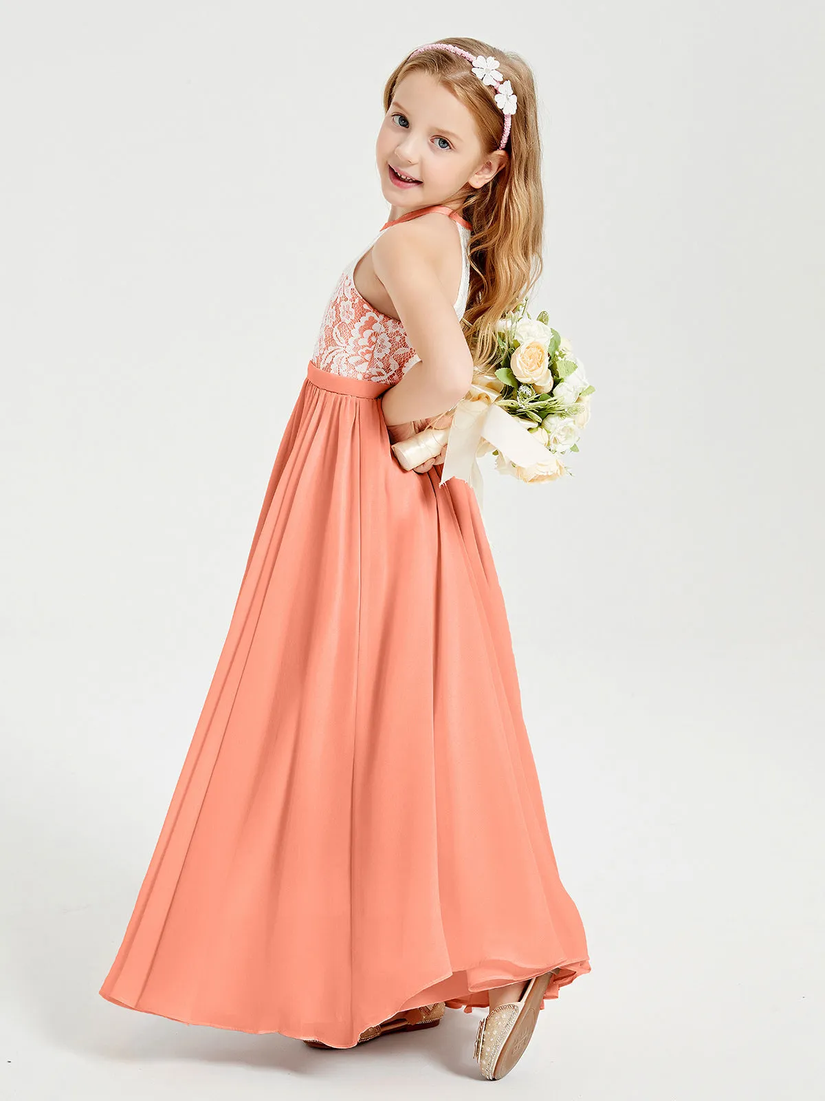 Long Chiffon Bridesmaid Dresses Lace Top Sunset