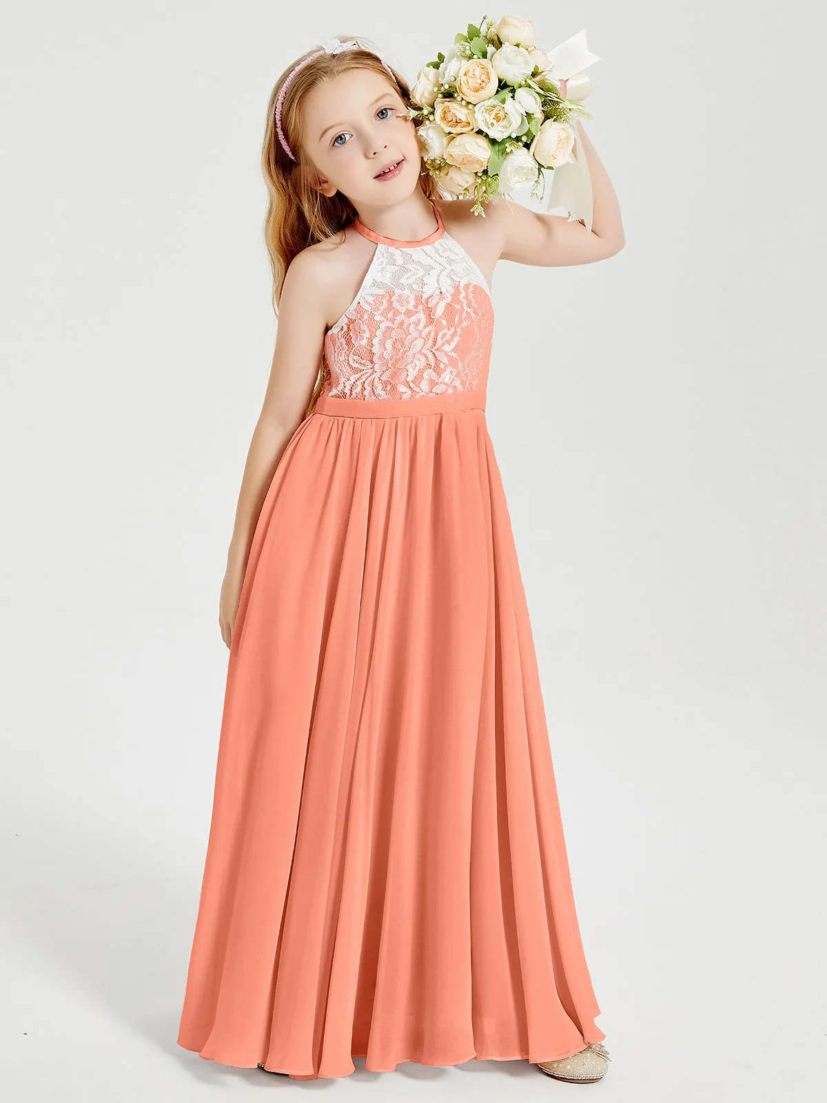 Long Chiffon Bridesmaid Dresses Lace Top Sunset