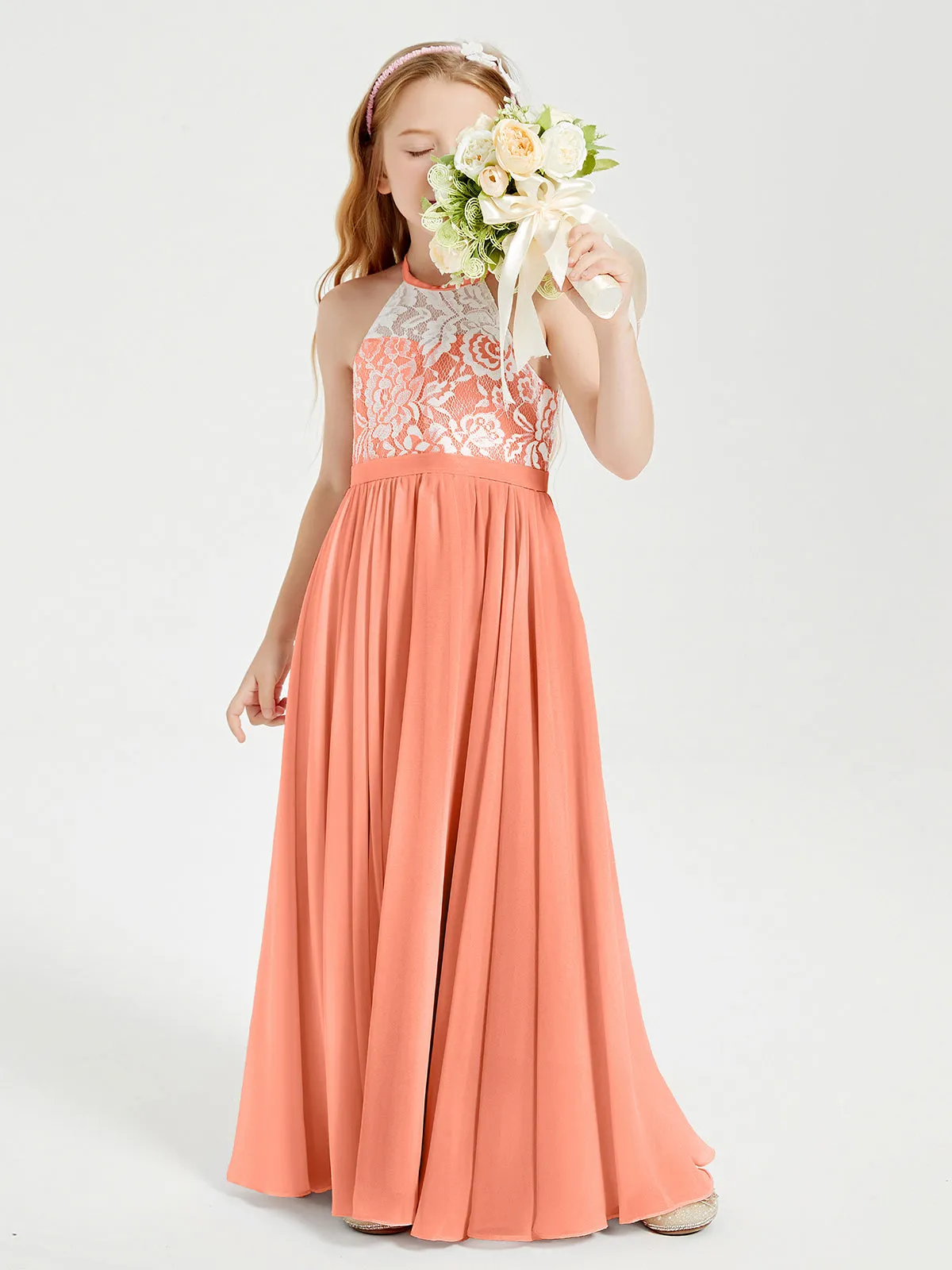 Long Chiffon Bridesmaid Dresses Lace Top Sunset