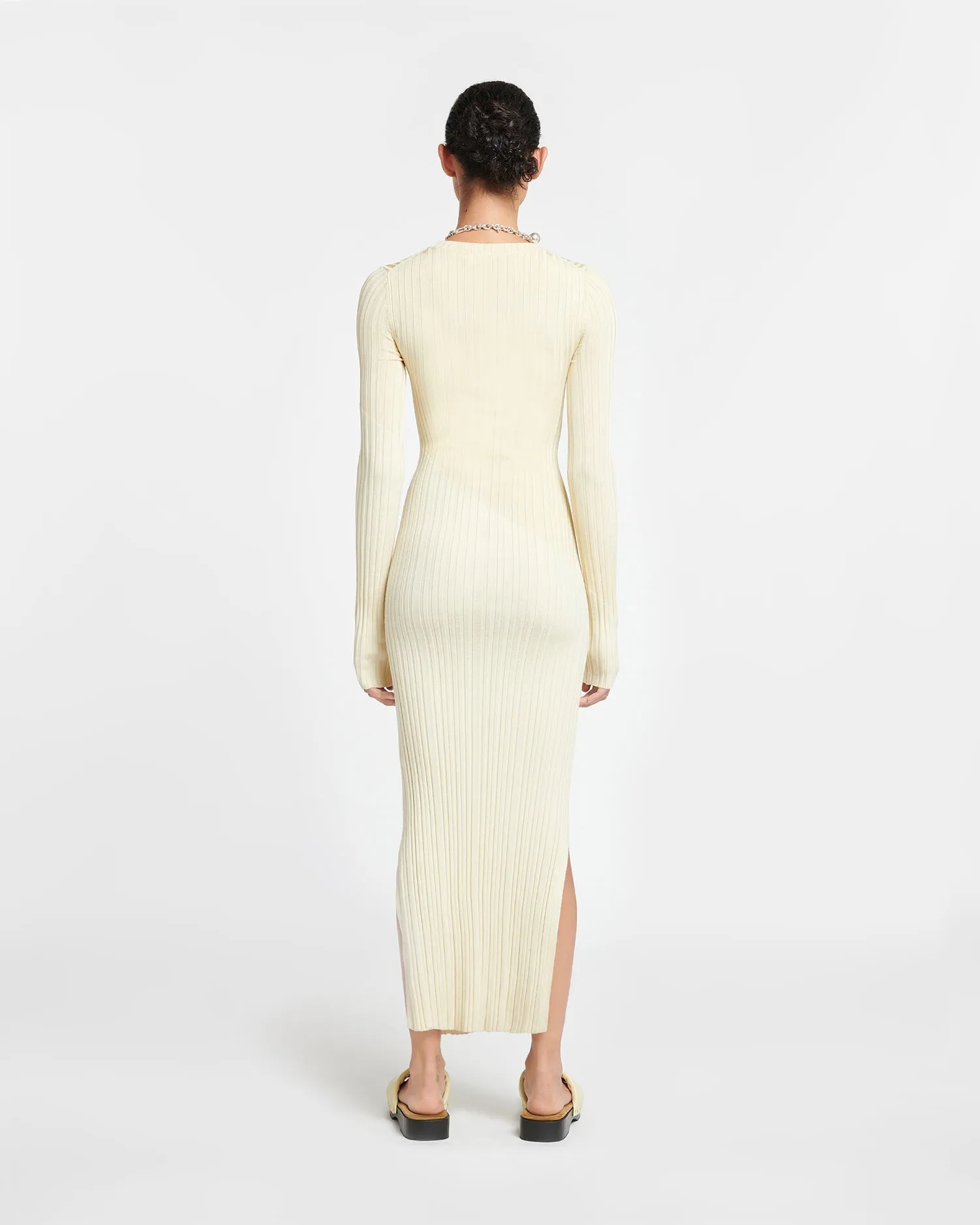 Maeron - Ribbed Merino Wool Dress - Lime Yellow/Creme